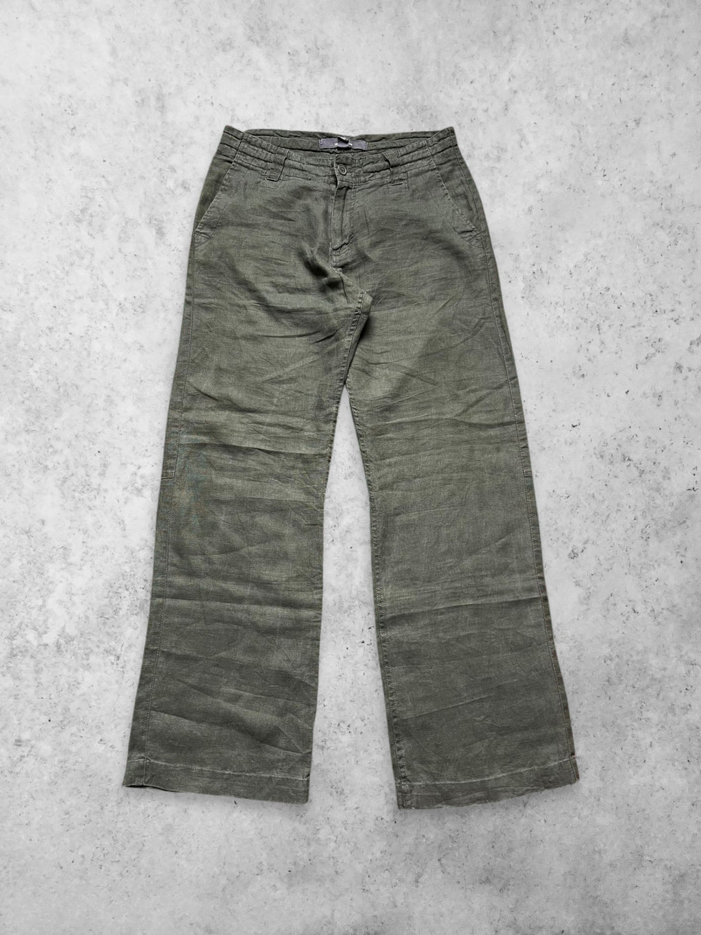 H&M LOGG DARK GREEN RELAXED FIT LINEN PANTS