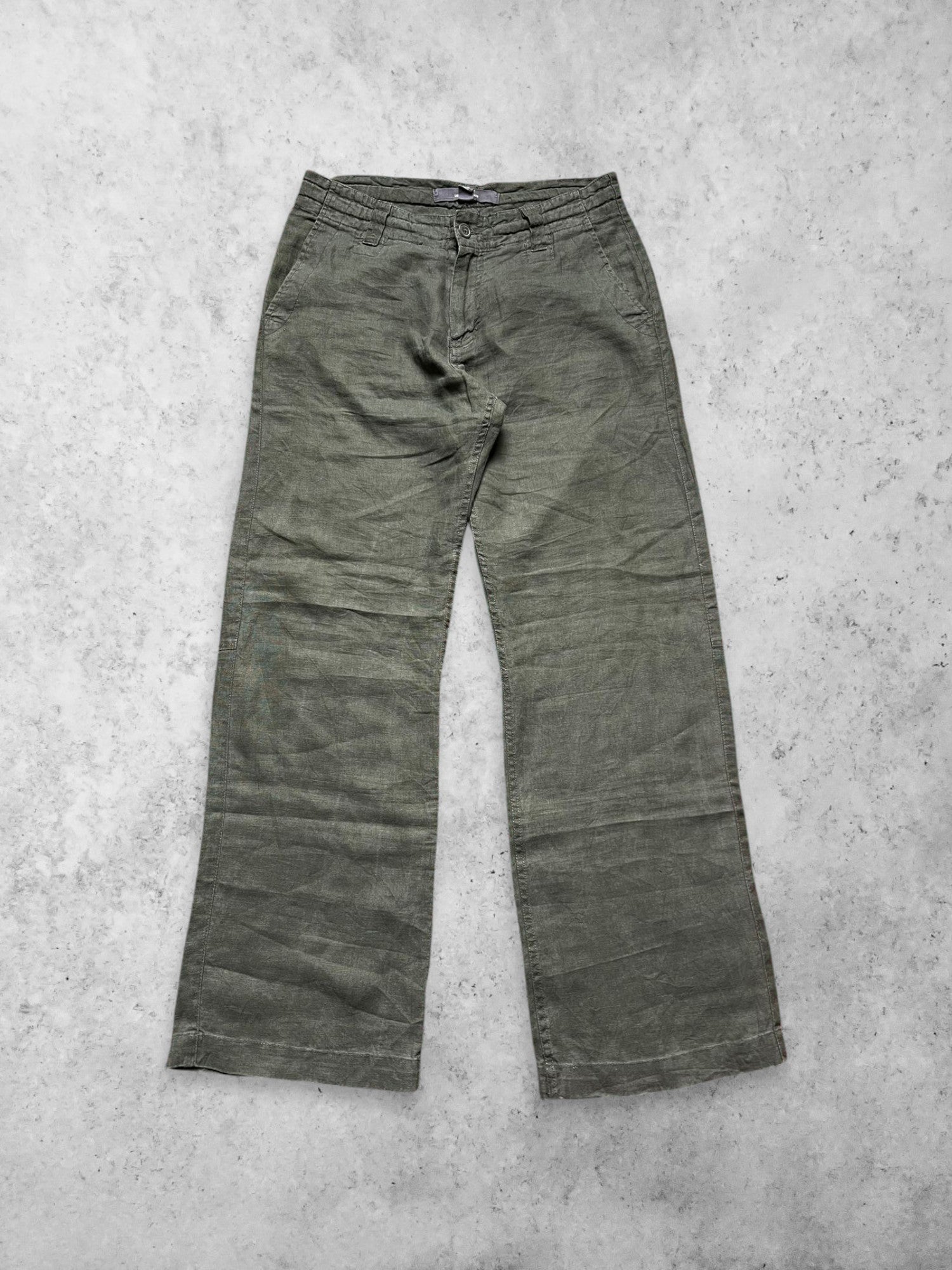 H&M LOGG DARK GREEN RELAXED FIT LINEN PANTS