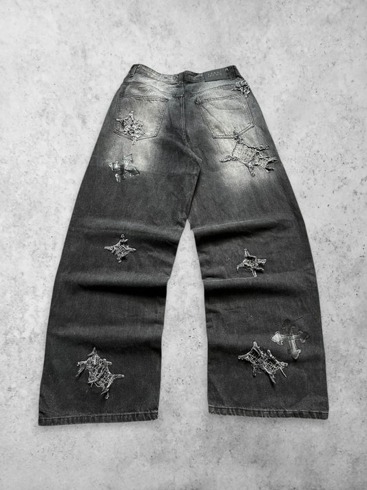 BOOHOOMAN SUPER BAGGY PATCHED JEANS