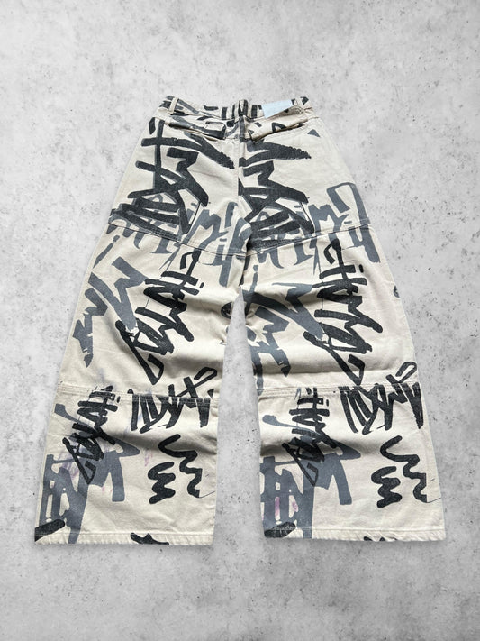 BOOHOOMAN BEIGE ARTWORK JEANS