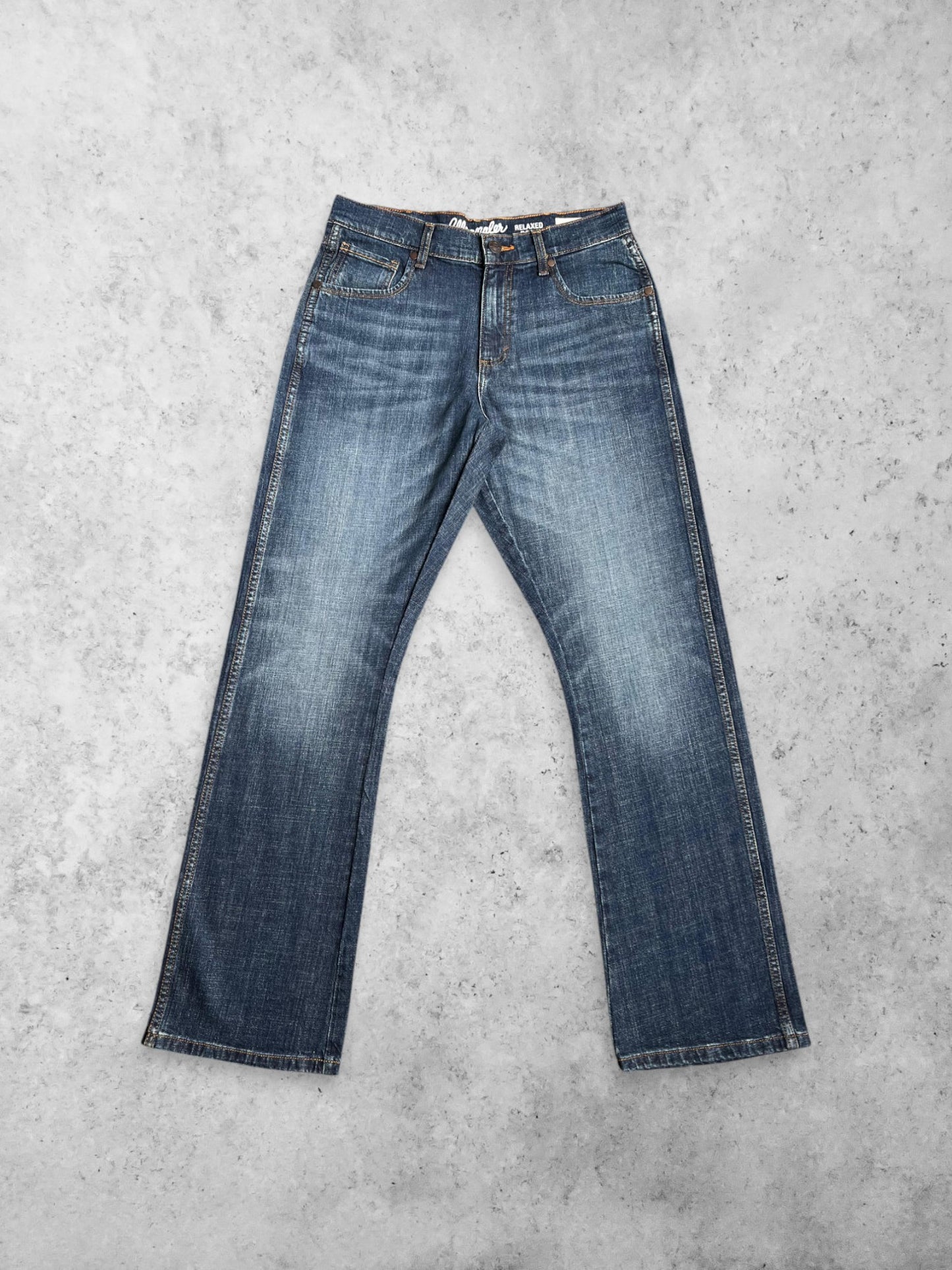 WRANGLER HEAVYWEIGHT WASHED INDIGO BOOTCUT JEANS