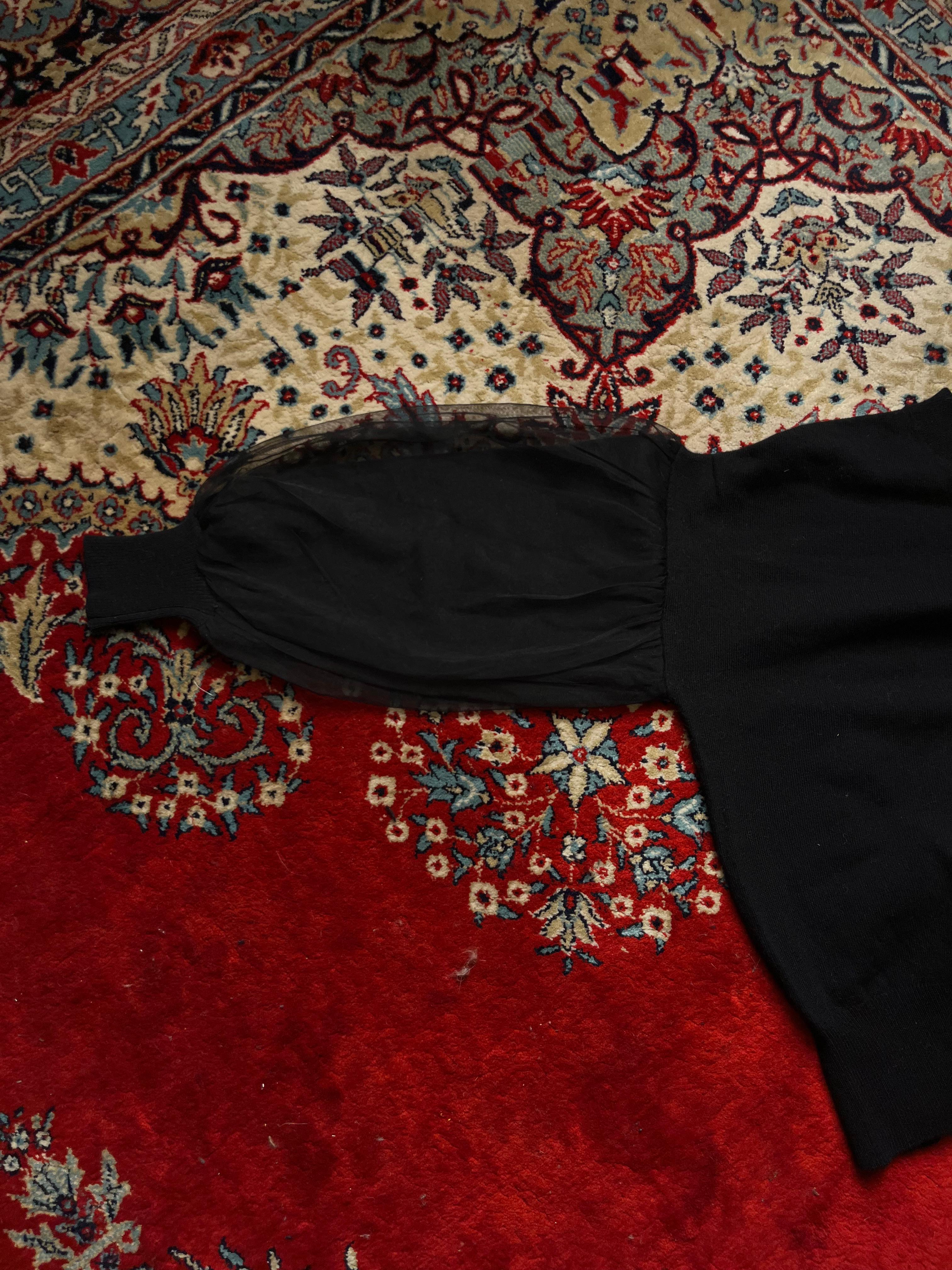 Spick and Spain Black Sweater with Sheer Balloon/Puff Sleeves