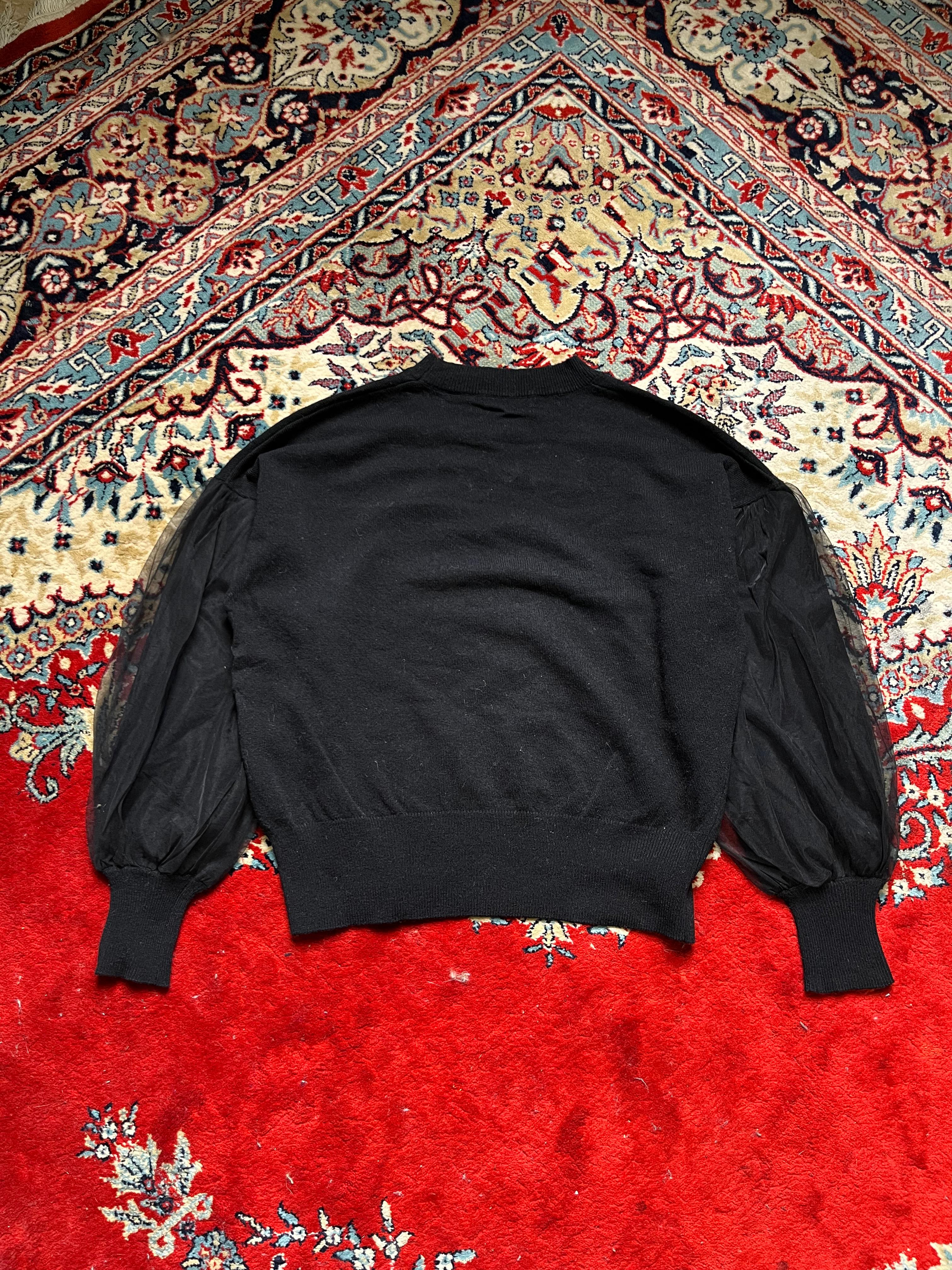 Spick and Spain Black Sweater with Sheer Balloon/Puff Sleeves