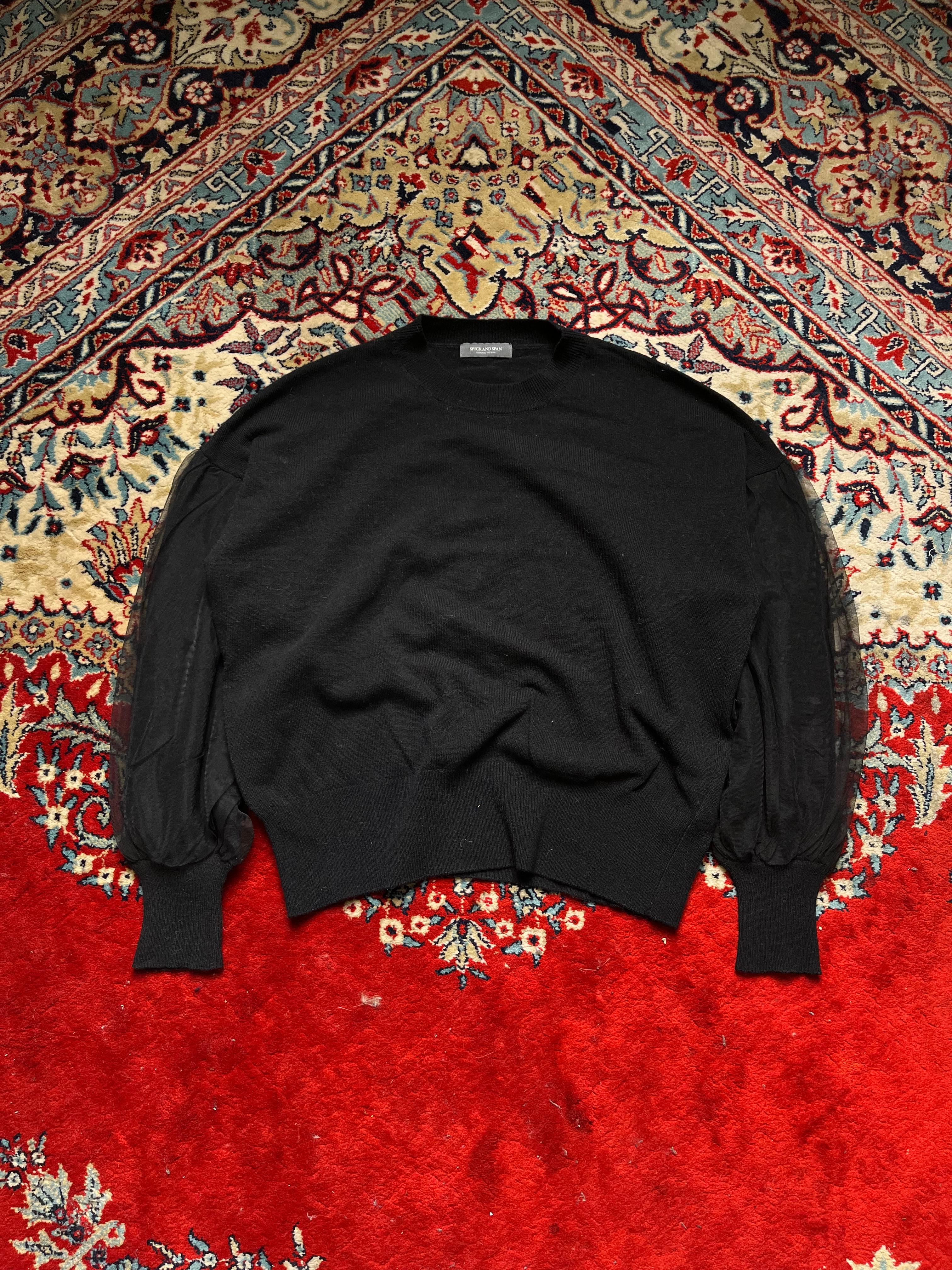 Spick and Spain Black Sweater with Sheer Balloon/Puff Sleeves