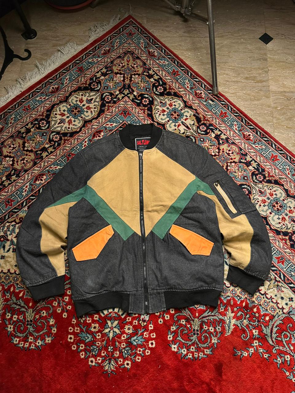SALTLIMIT VINTAGE DENIM PATCHED UP BOMBER JACKET