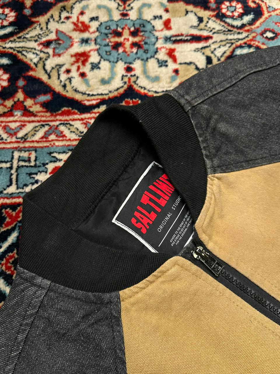 SALTLIMIT VINTAGE DENIM PATCHED UP BOMBER JACKET