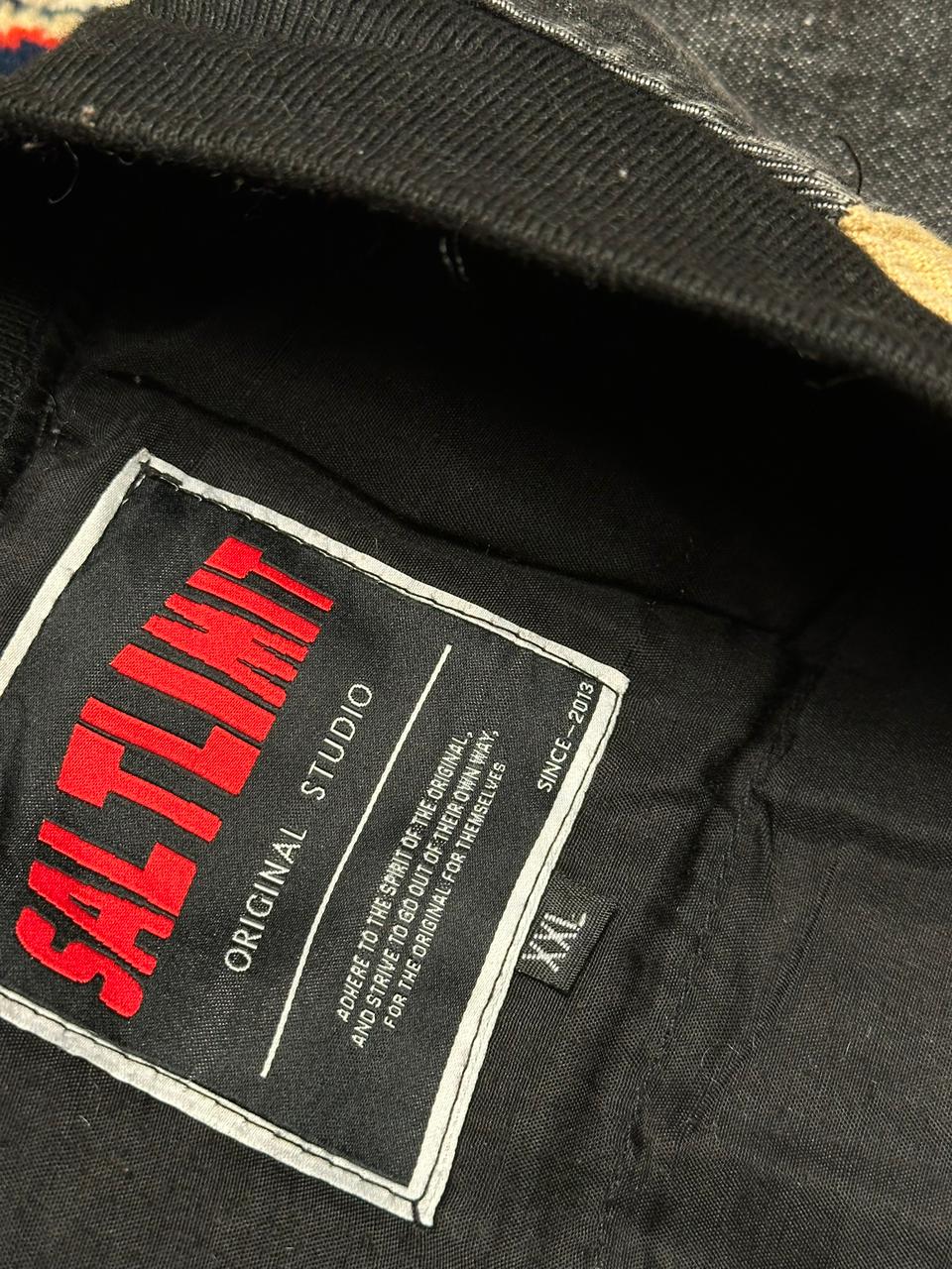 SALTLIMIT VINTAGE DENIM PATCHED UP BOMBER JACKET