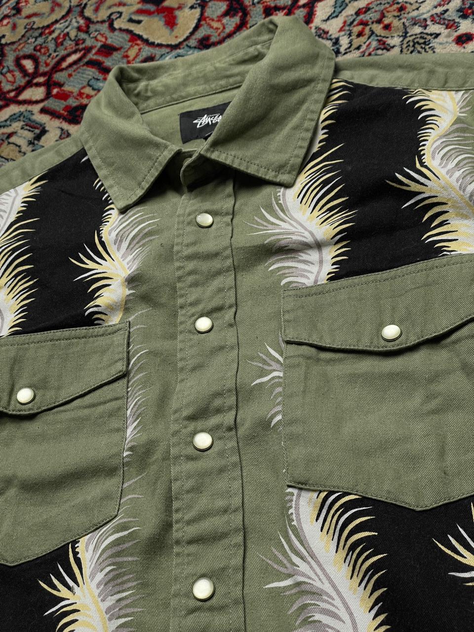 Stussy Olive Green Feather Panel Overshirt Shacket