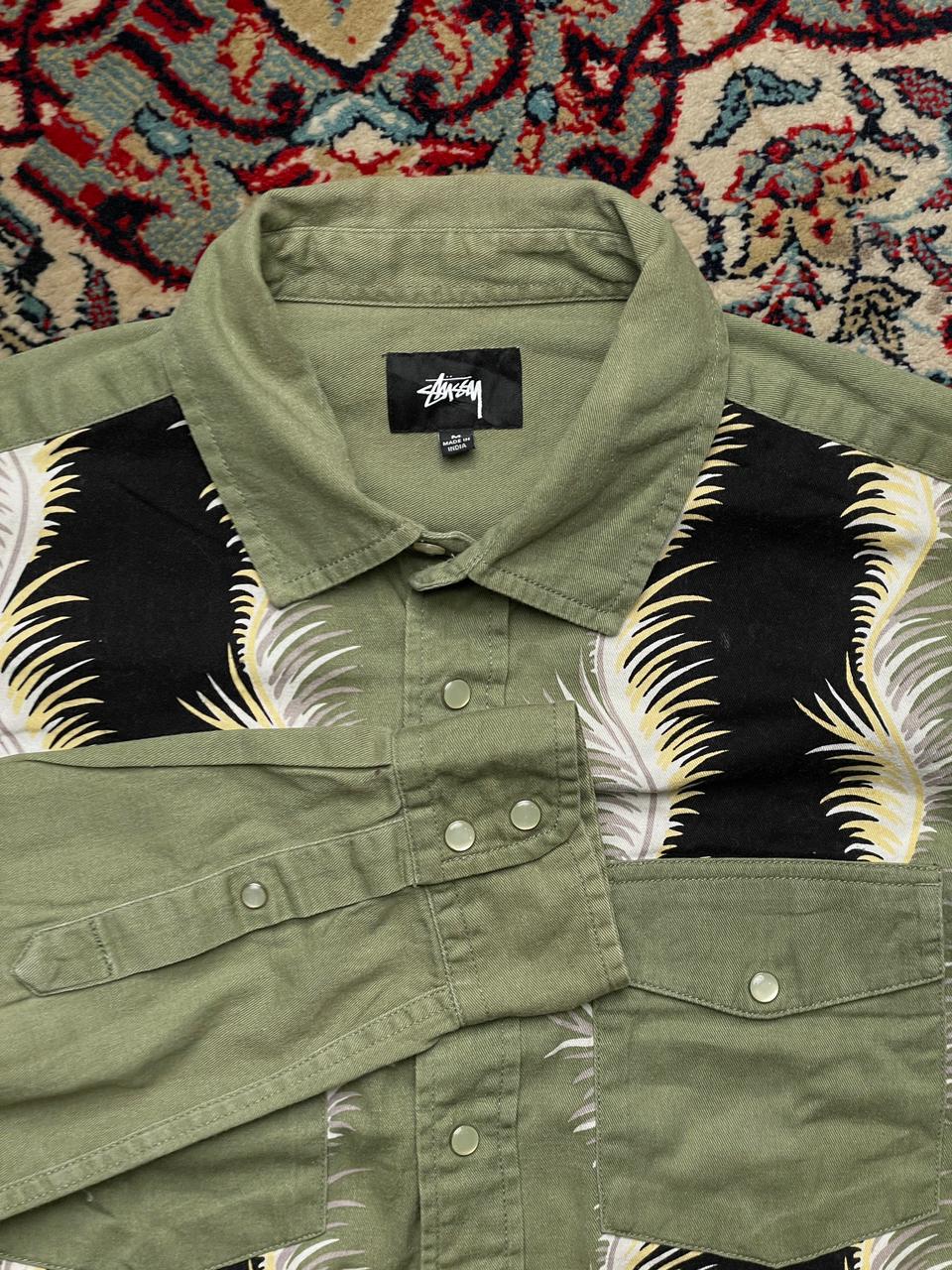 Stussy Olive Green Feather Panel Overshirt Shacket