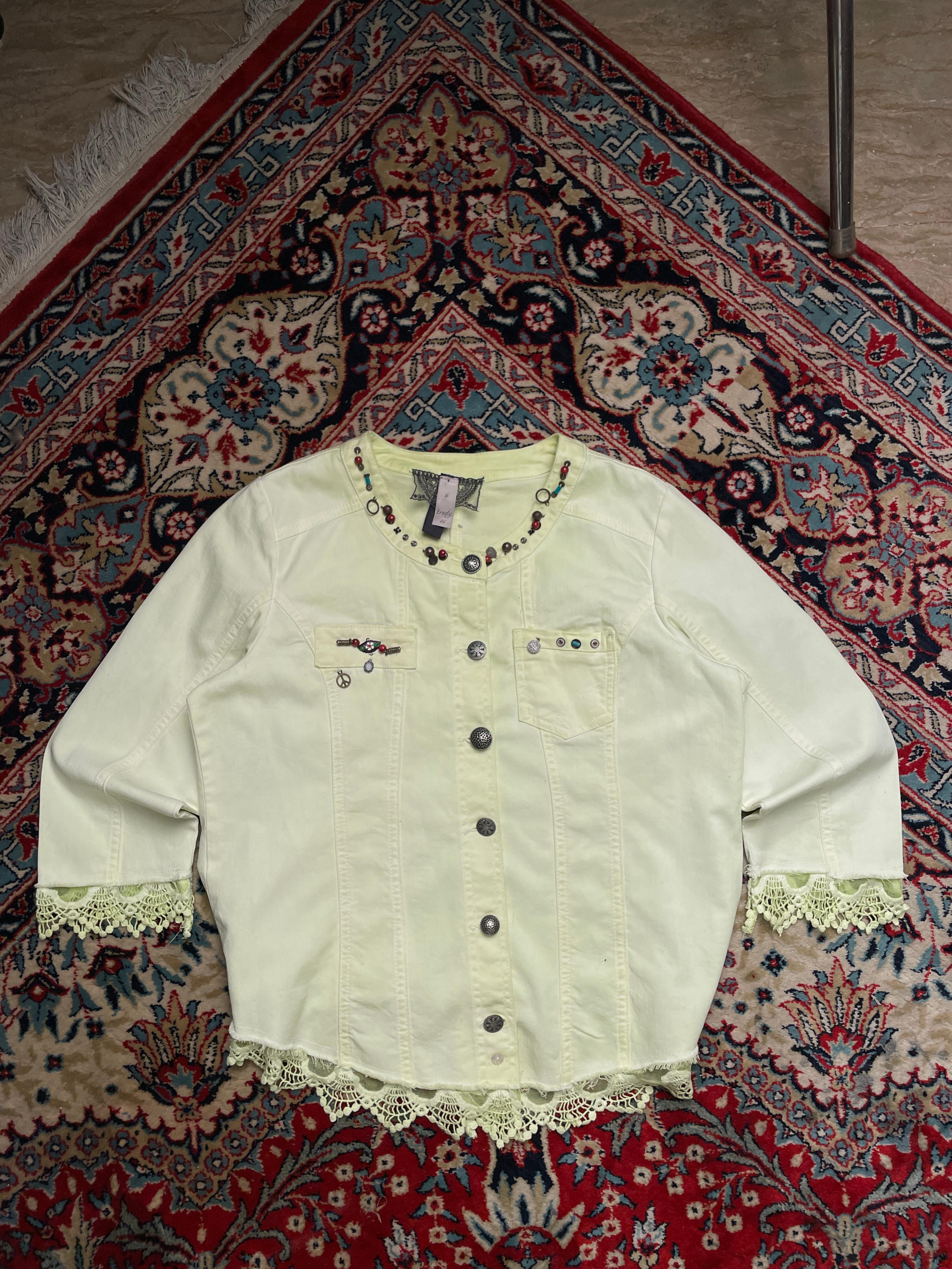 VINTAGE GREEN DENIM LACY BUTTON DOWN