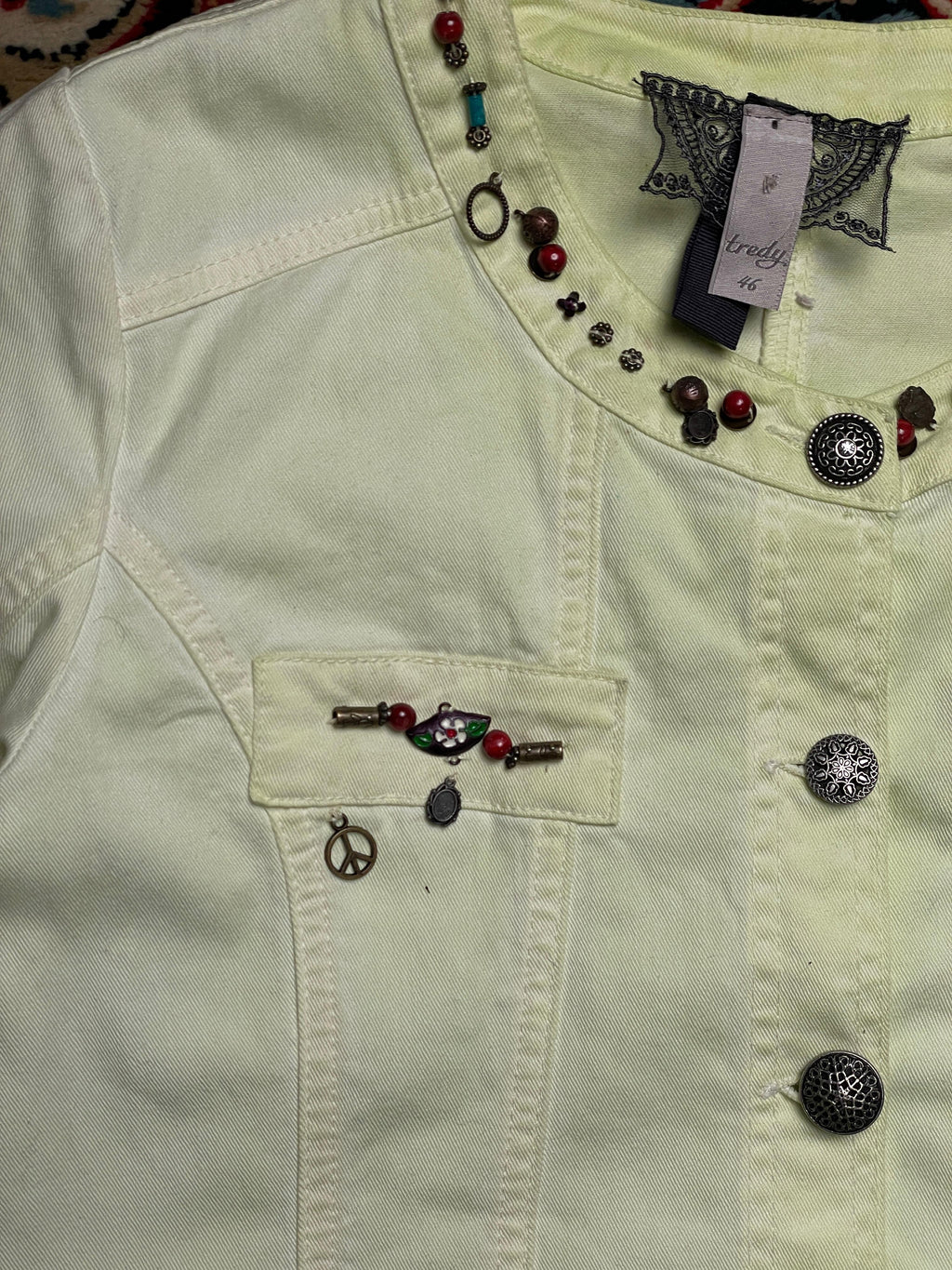 VINTAGE GREEN DENIM LACY BUTTON DOWN