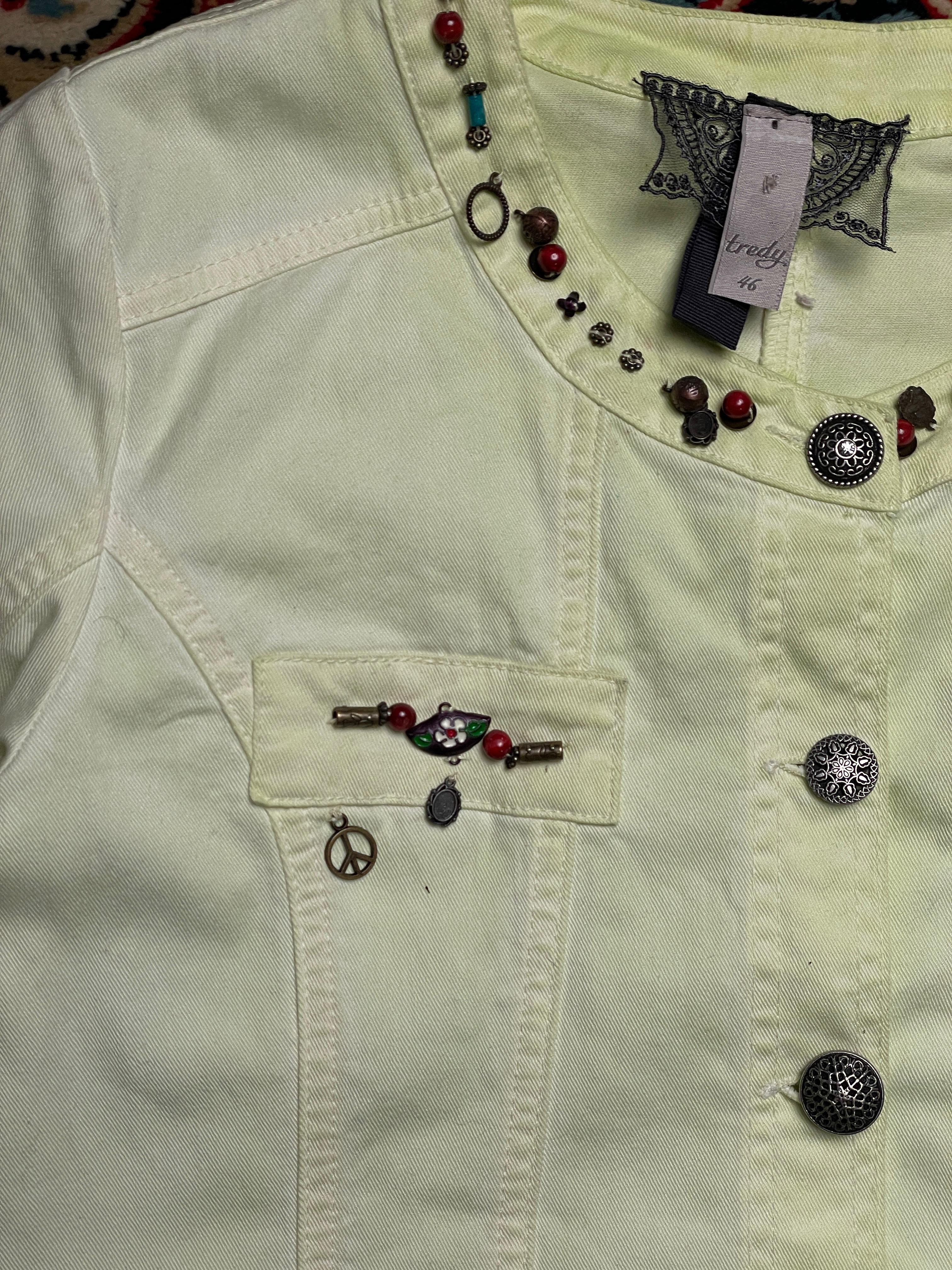 VINTAGE GREEN DENIM LACY BUTTON DOWN