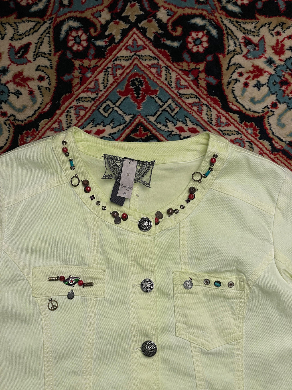VINTAGE GREEN DENIM LACY BUTTON DOWN