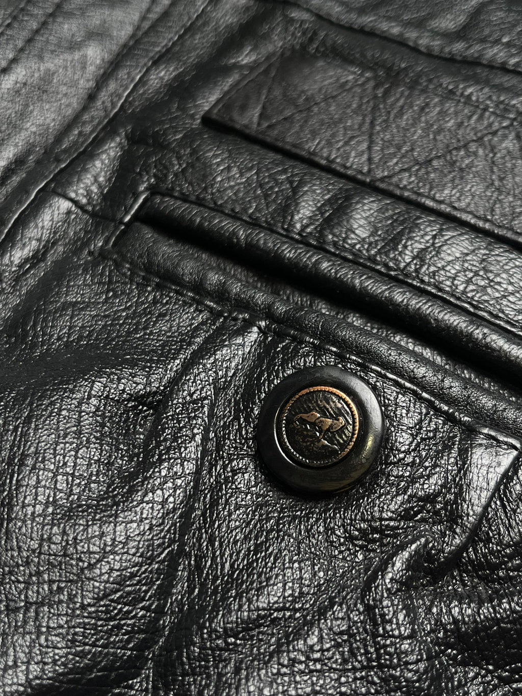 Vintage Black Genuine Leather Bomber Jacket with Patterned Lining