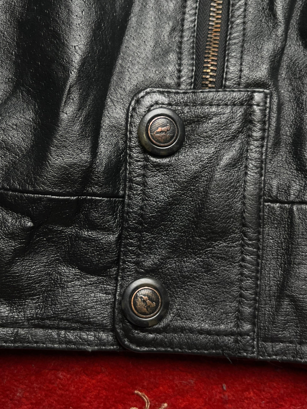 Vintage Black Genuine Leather Bomber Jacket with Patterned Lining