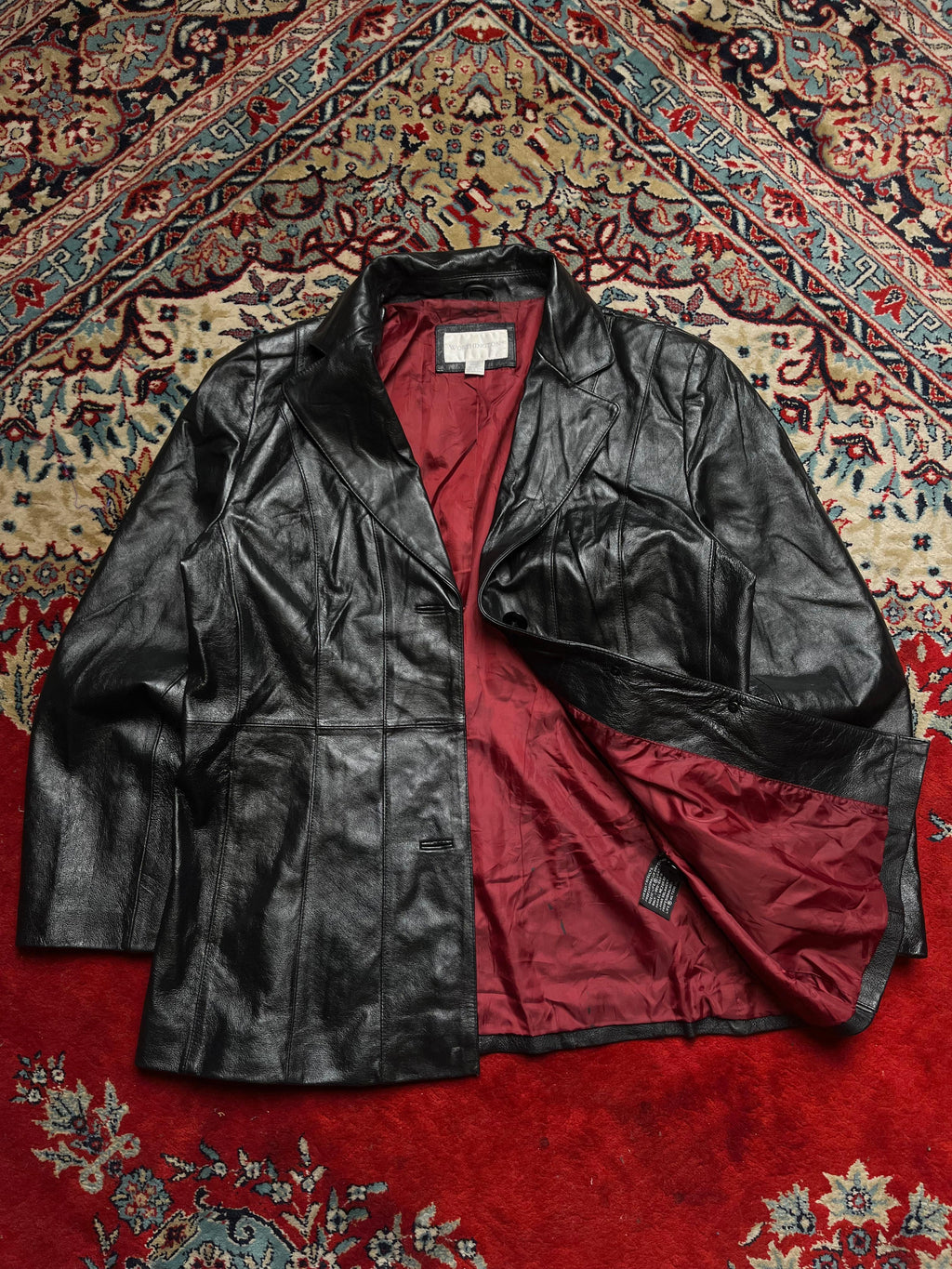 Midnight Black Worthington Leather Blazer with Wine Lining