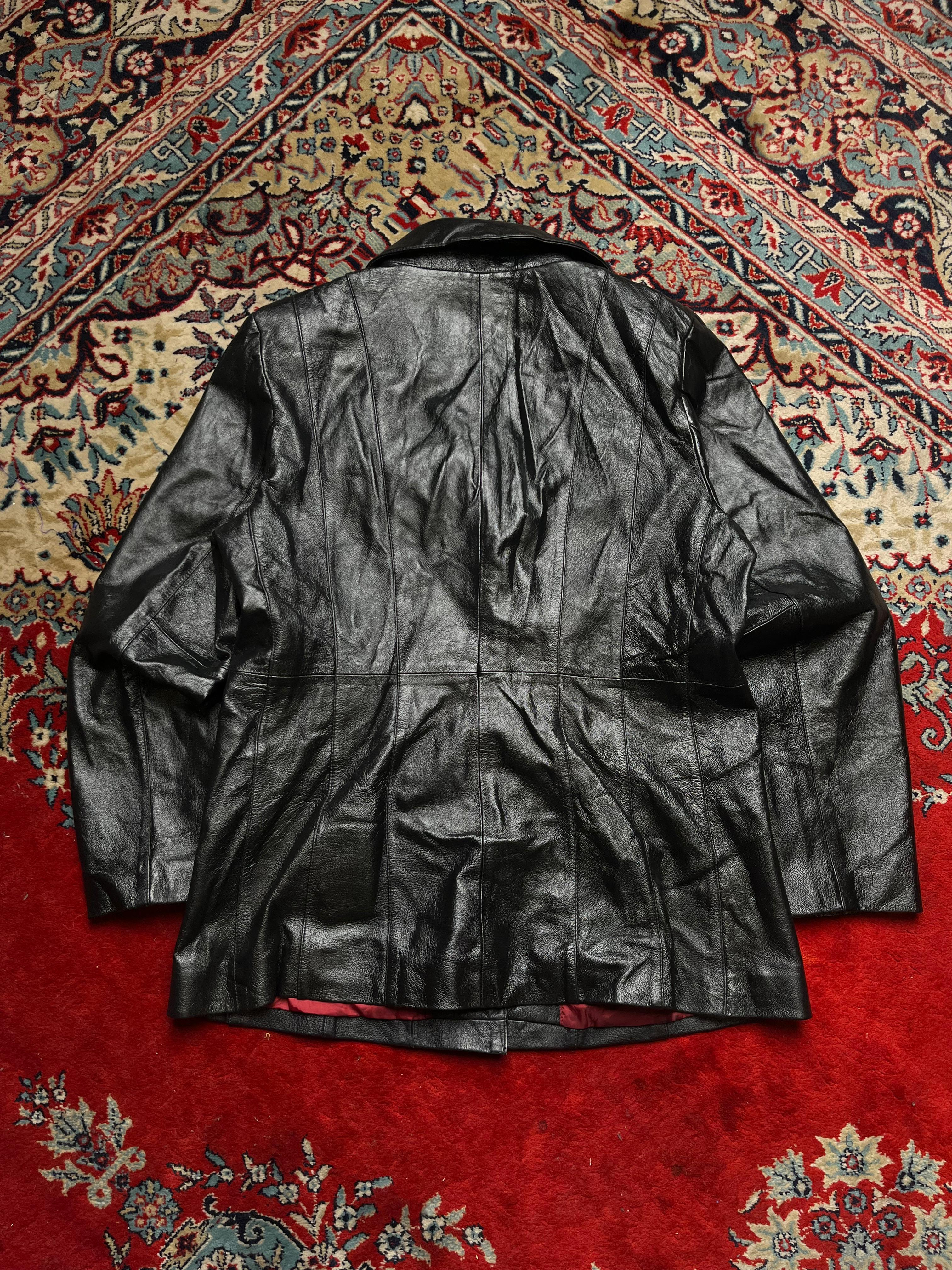 Midnight Black Worthington Leather Blazer with Wine Lining