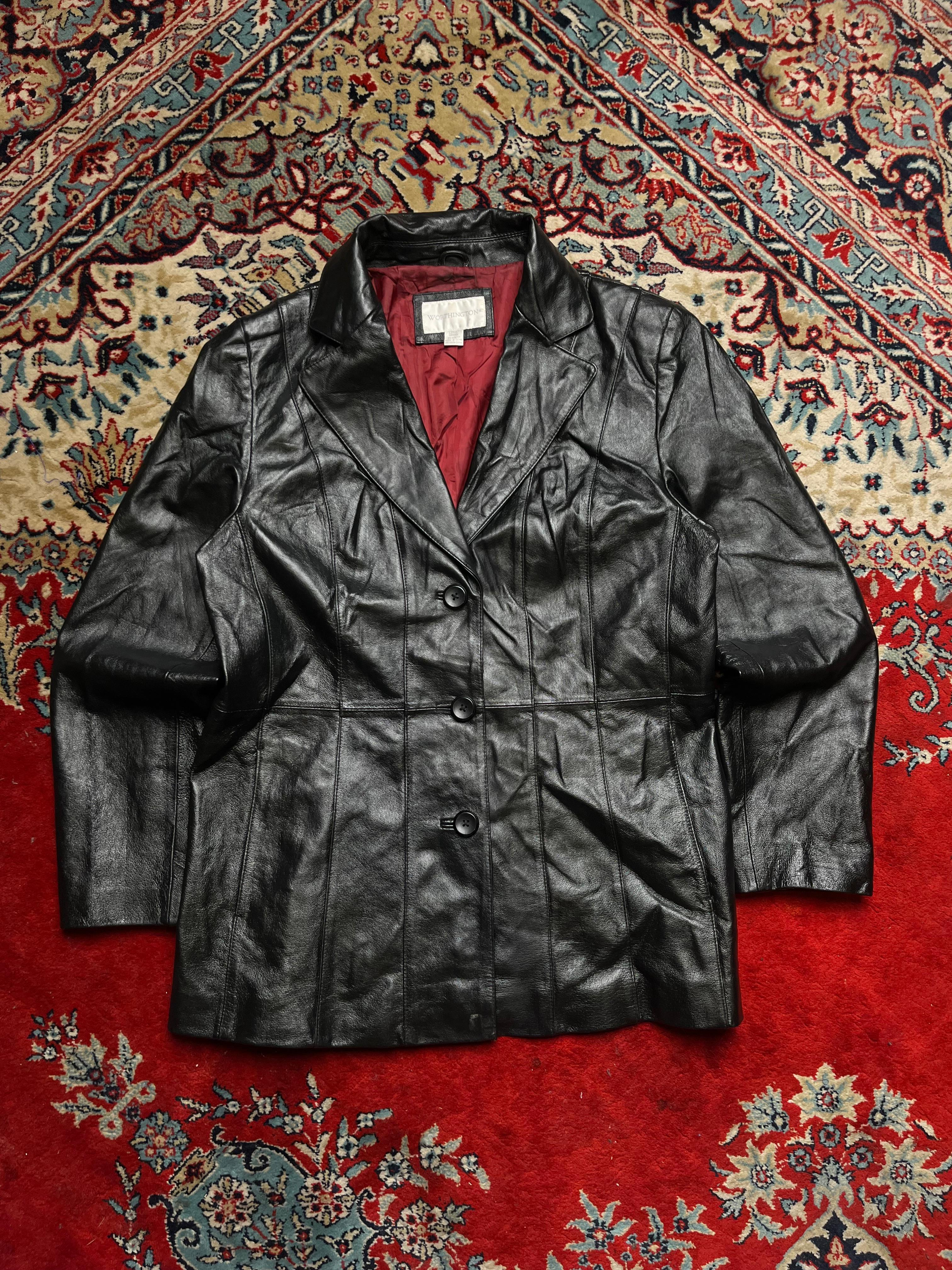 Midnight Black Worthington Leather Blazer with Wine Lining