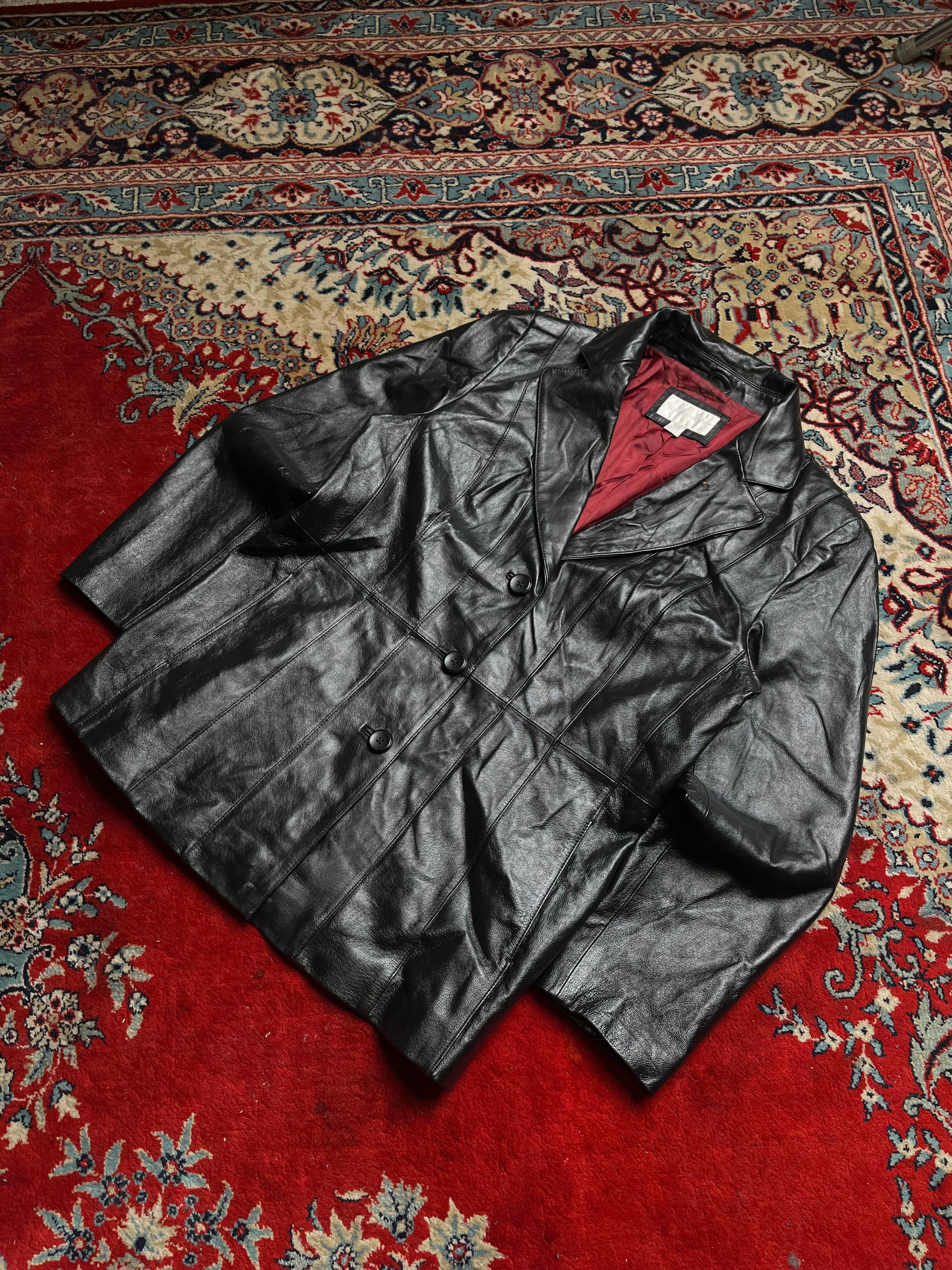 Midnight Black Worthington Leather Blazer with Wine Lining