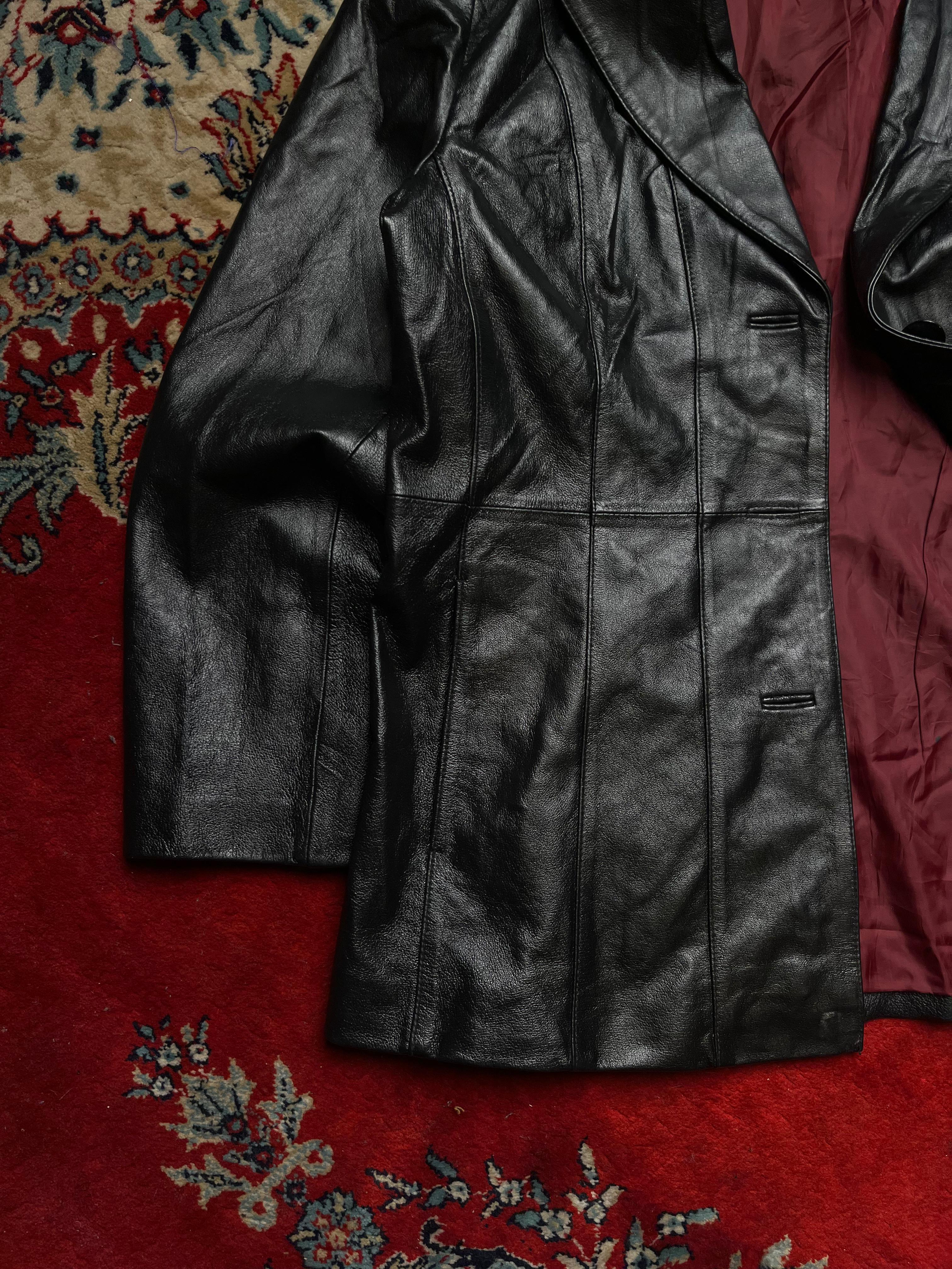 Midnight Black Worthington Leather Blazer with Wine Lining