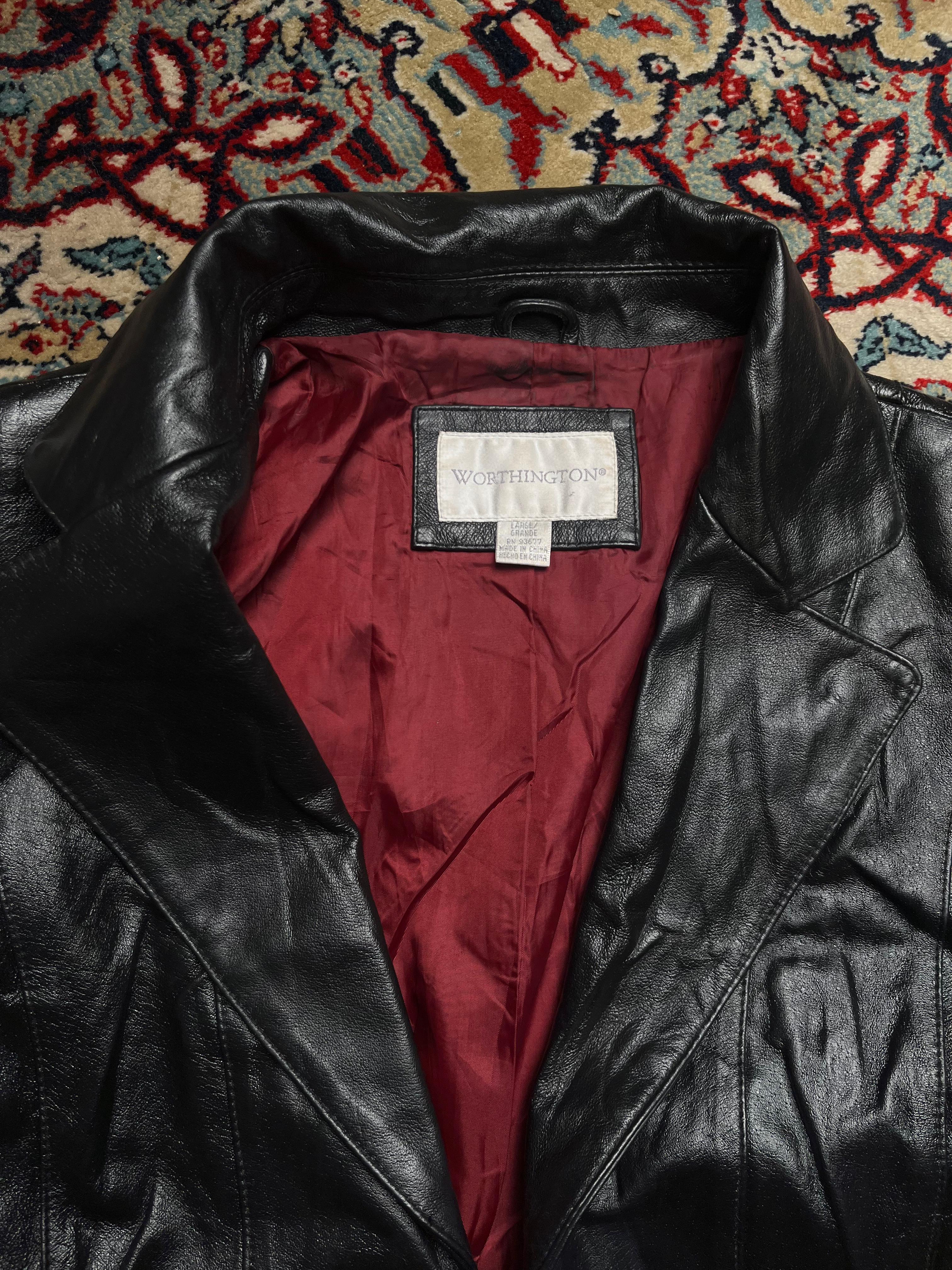 Midnight Black Worthington Leather Blazer with Wine Lining