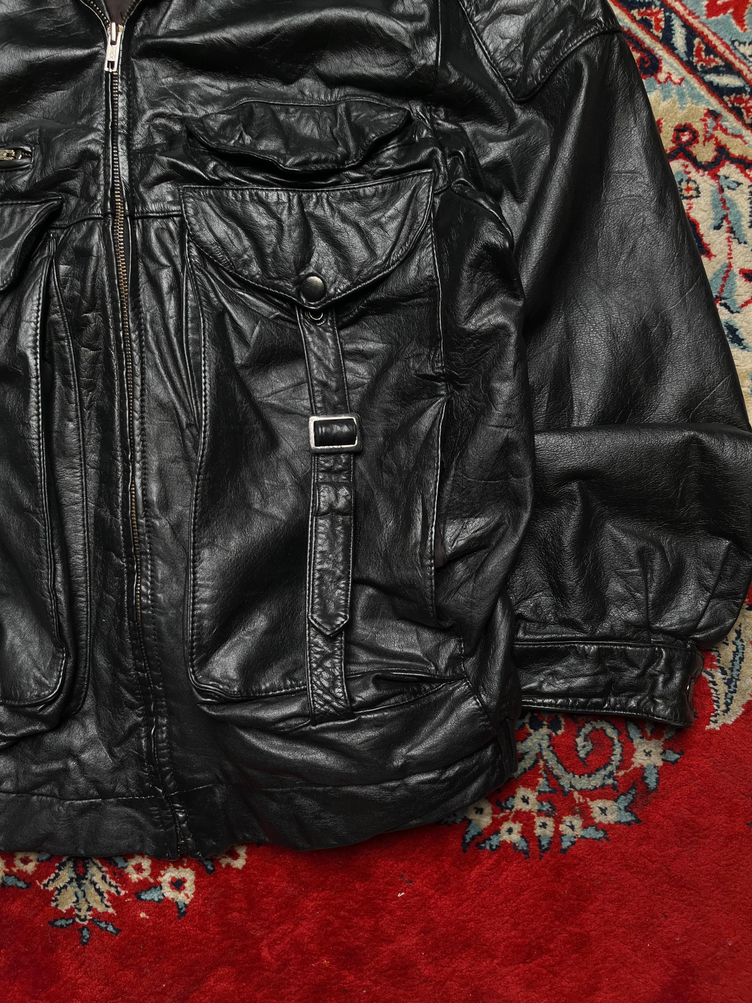 Vintage Black Leather Utility Multi-Pocket Jacket