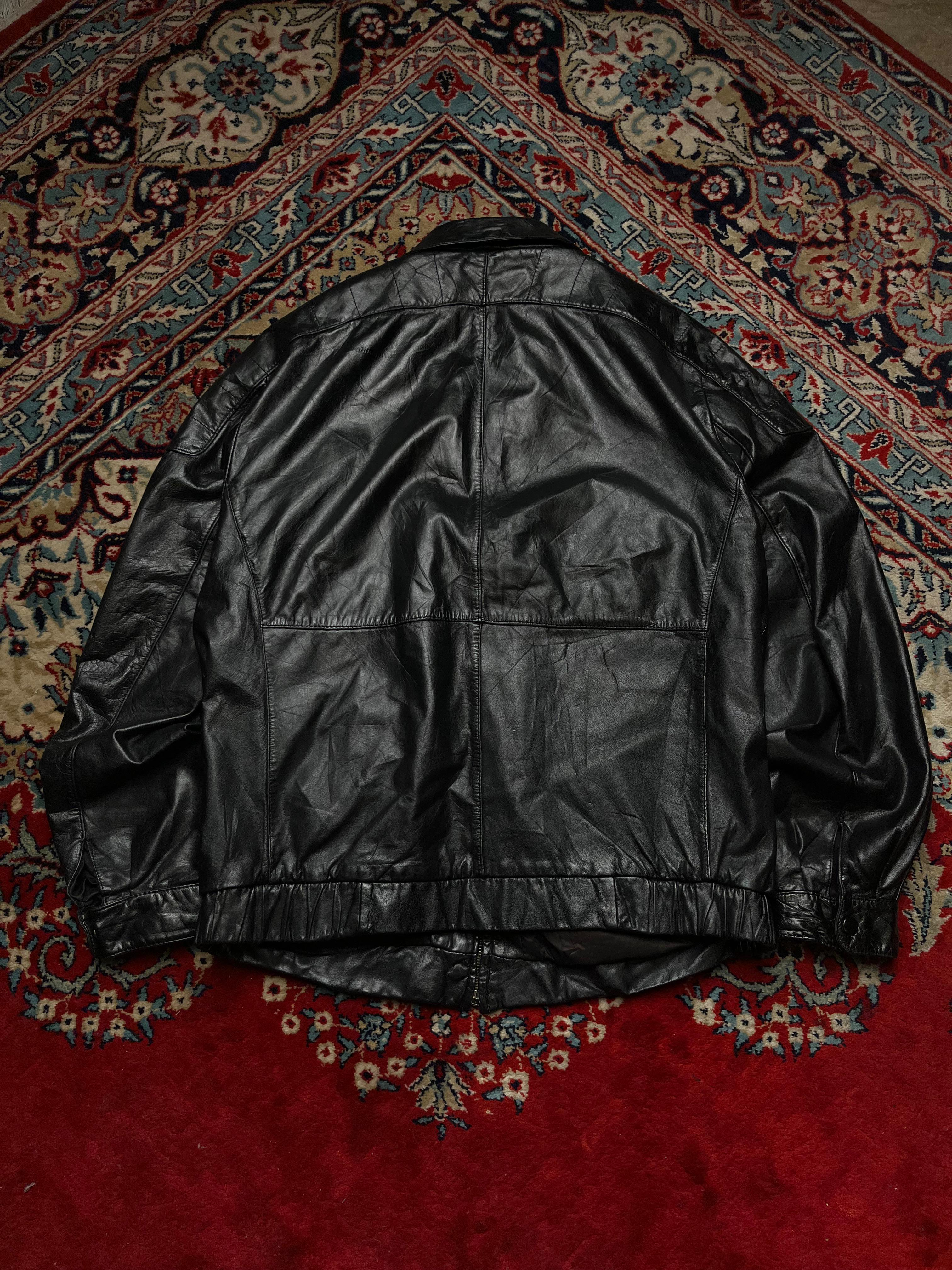 Vintage Black Leather Utility Multi-Pocket Jacket