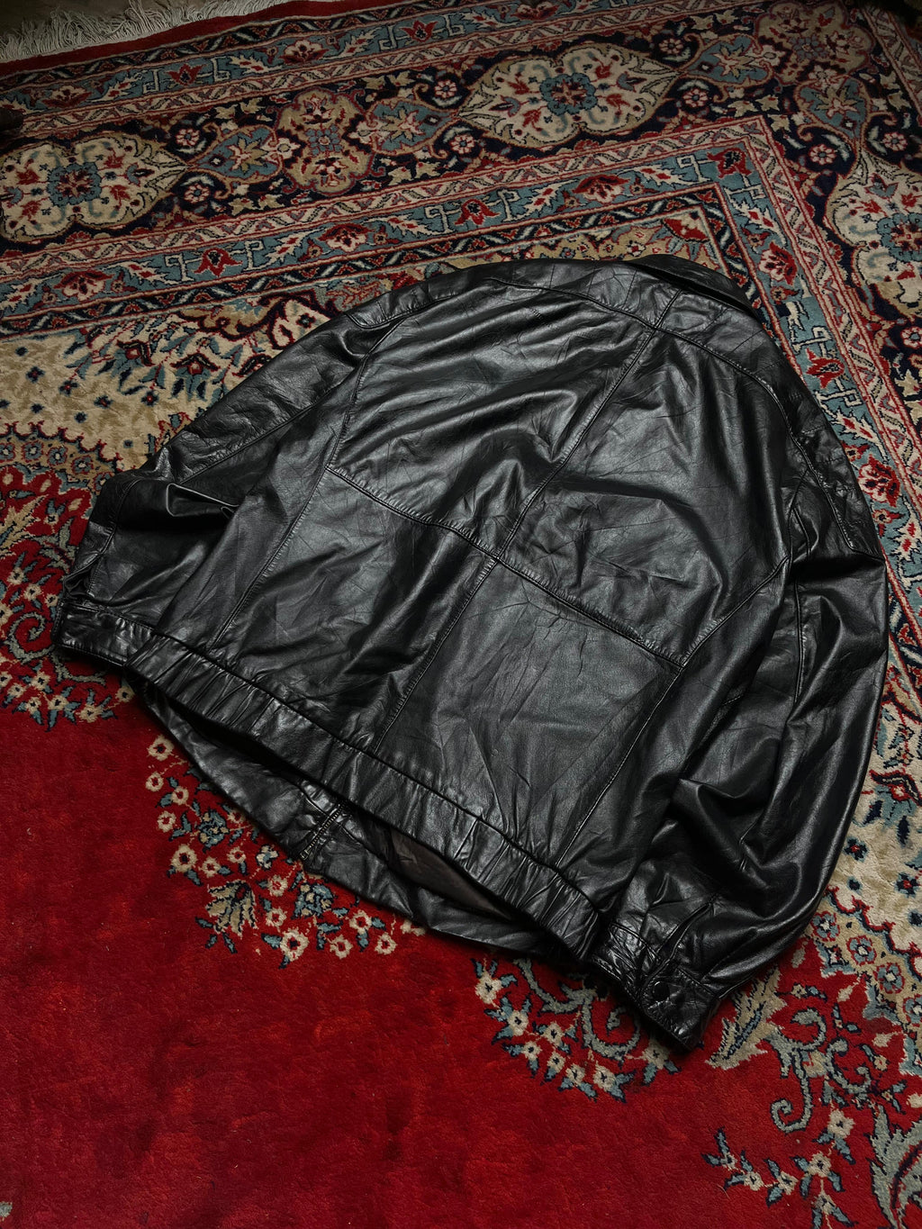 Vintage Black Leather Utility Multi-Pocket Jacket