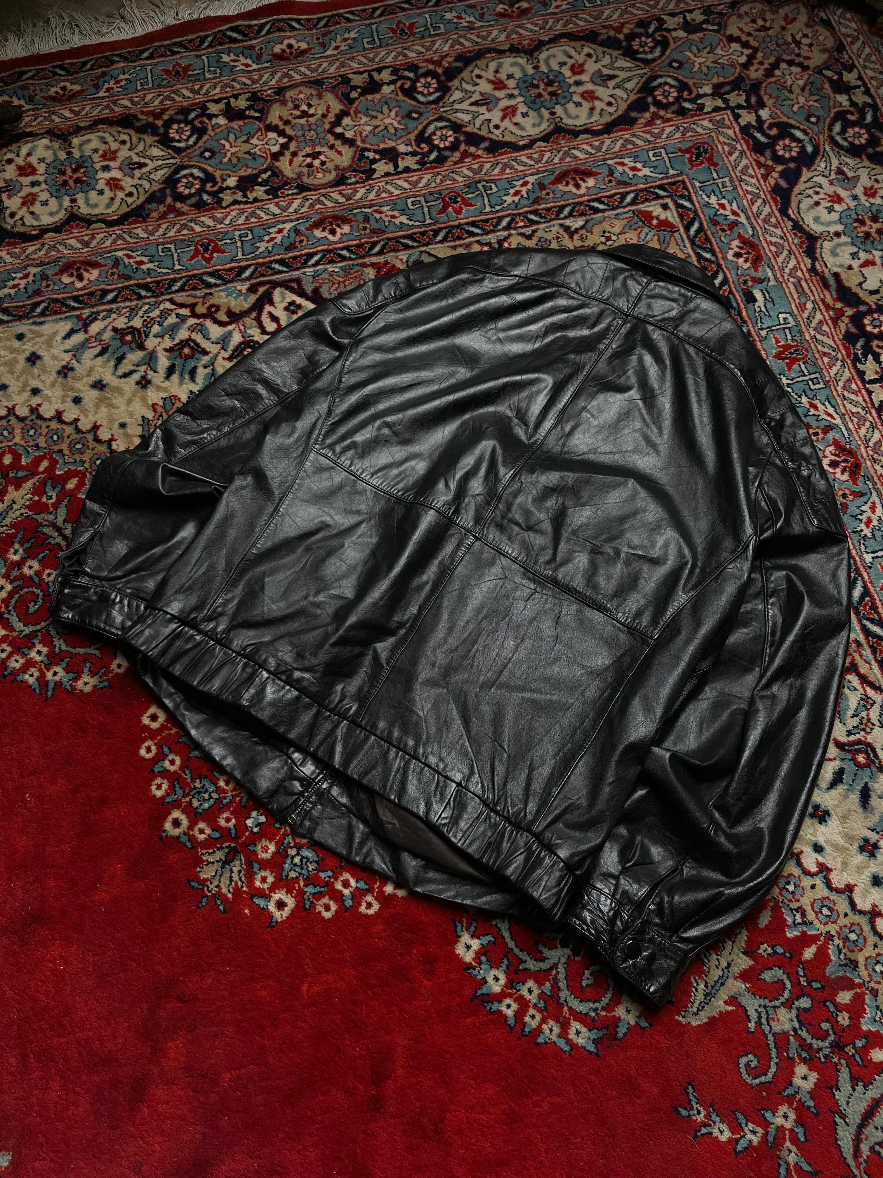 Vintage Black Leather Utility Multi-Pocket Jacket