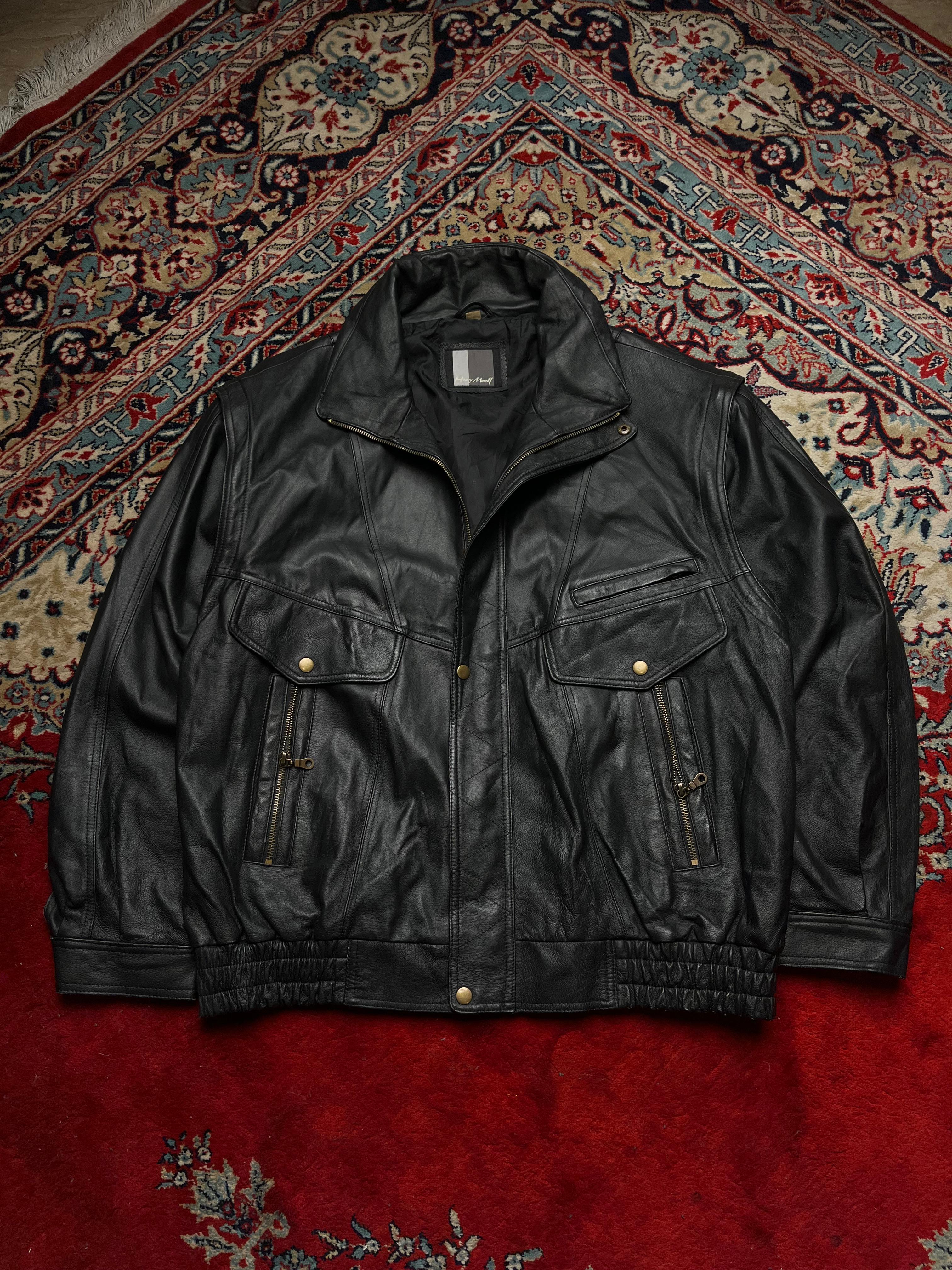 Henry Morell Black Leather Convertible Jacket (Zip-Off Sleeves)