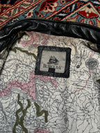 Burk’s Bay Black Leather Bomber Jacket with Map-Print Lining