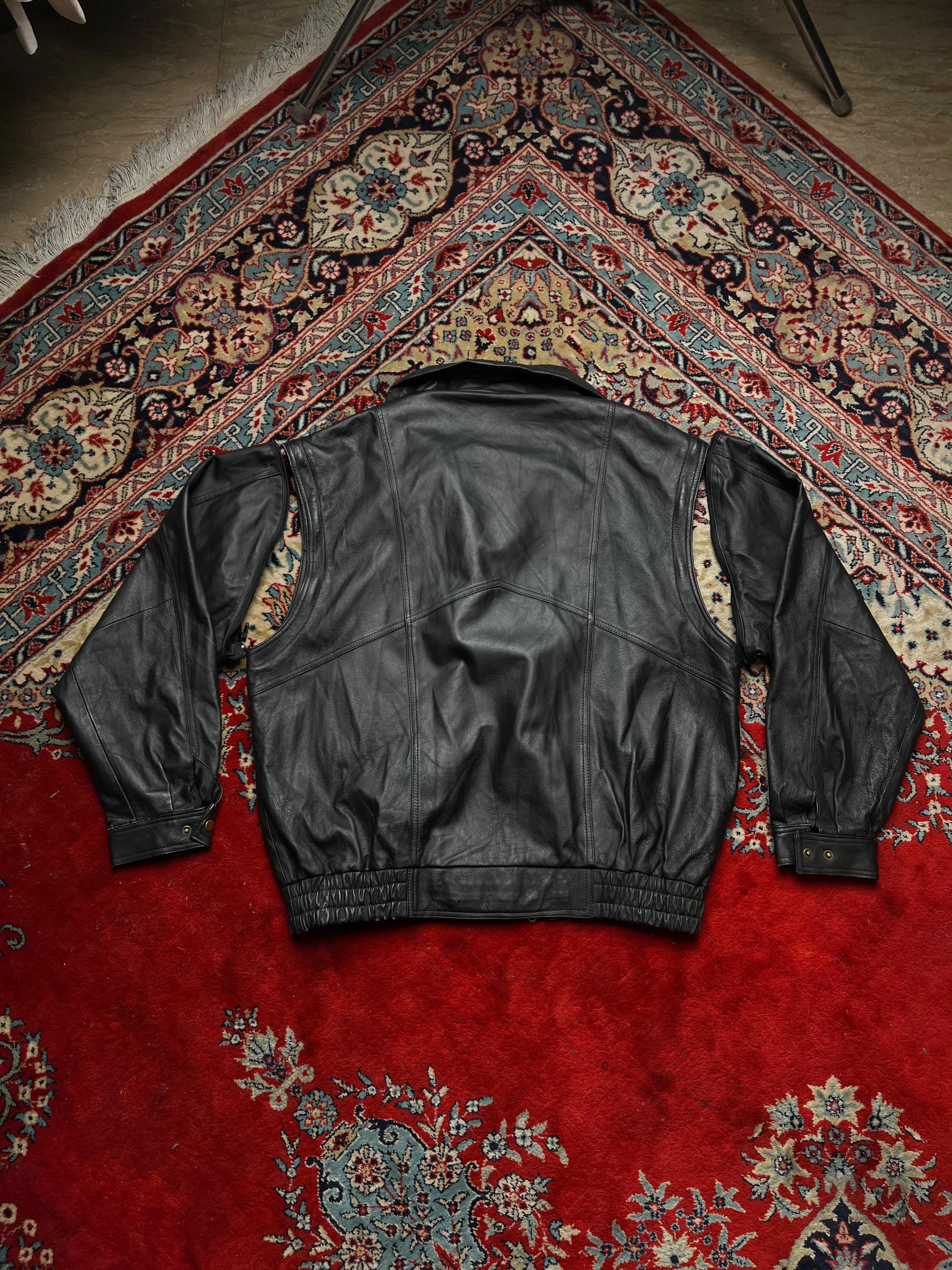 Henry Morell Black Leather Convertible Jacket (Zip-Off Sleeves)