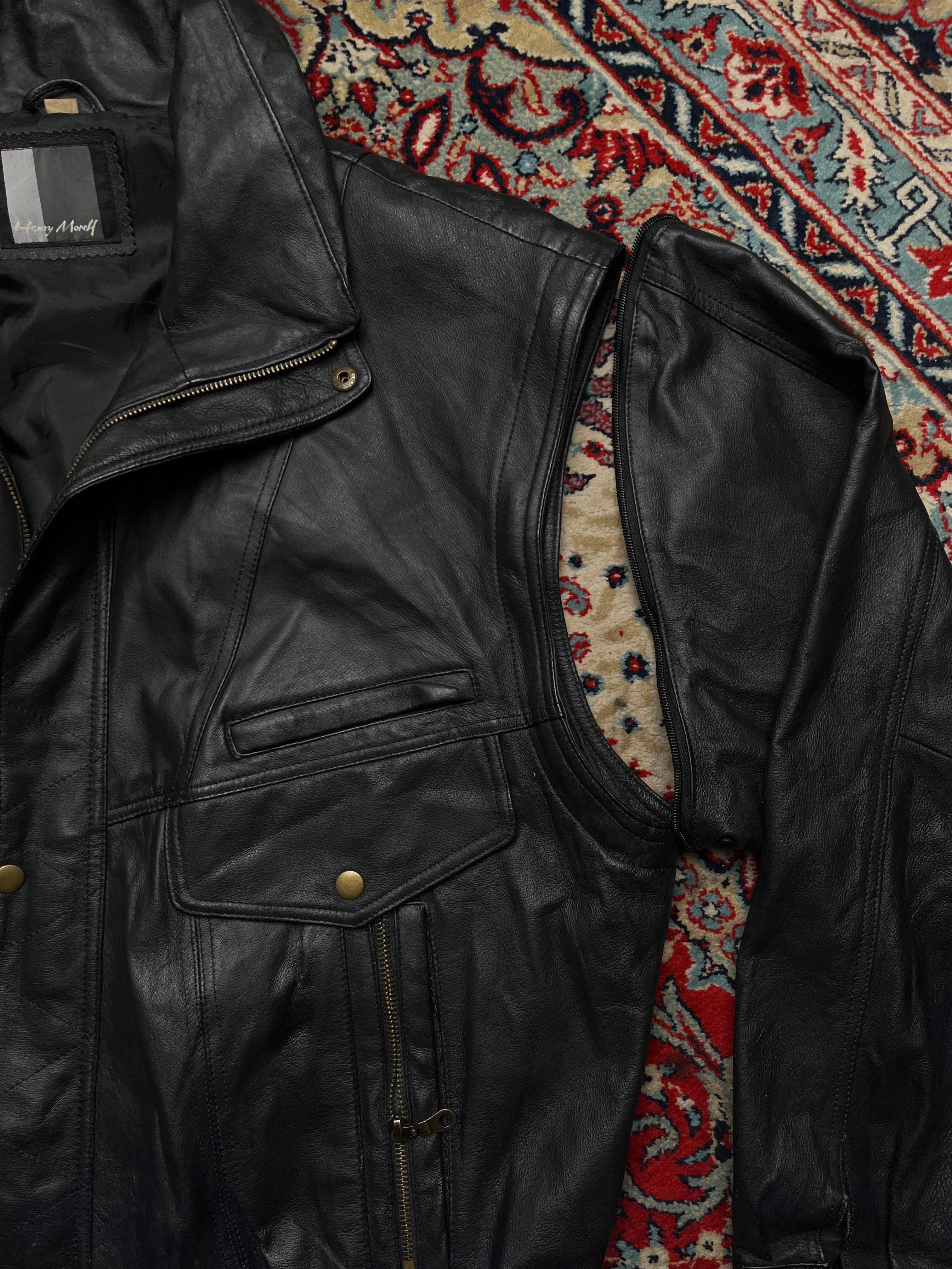 Henry Morell Black Leather Convertible Jacket (Zip-Off Sleeves)