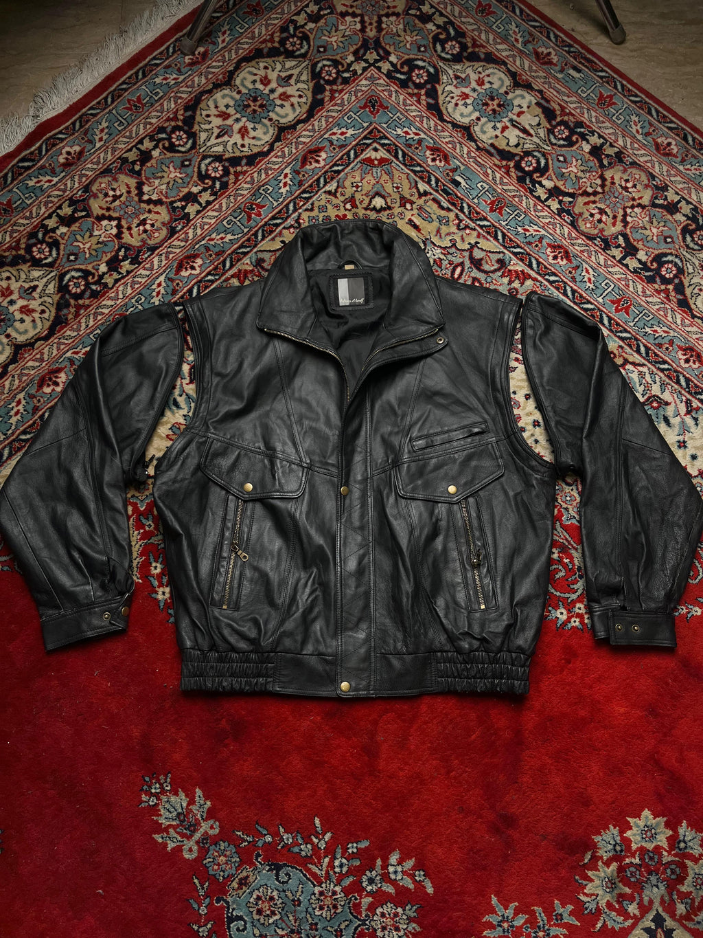 Henry Morell Black Leather Convertible Jacket (Zip-Off Sleeves)