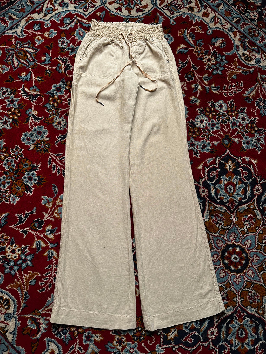 Rewash Women Beige Linen Wide Fit Trousers - 24