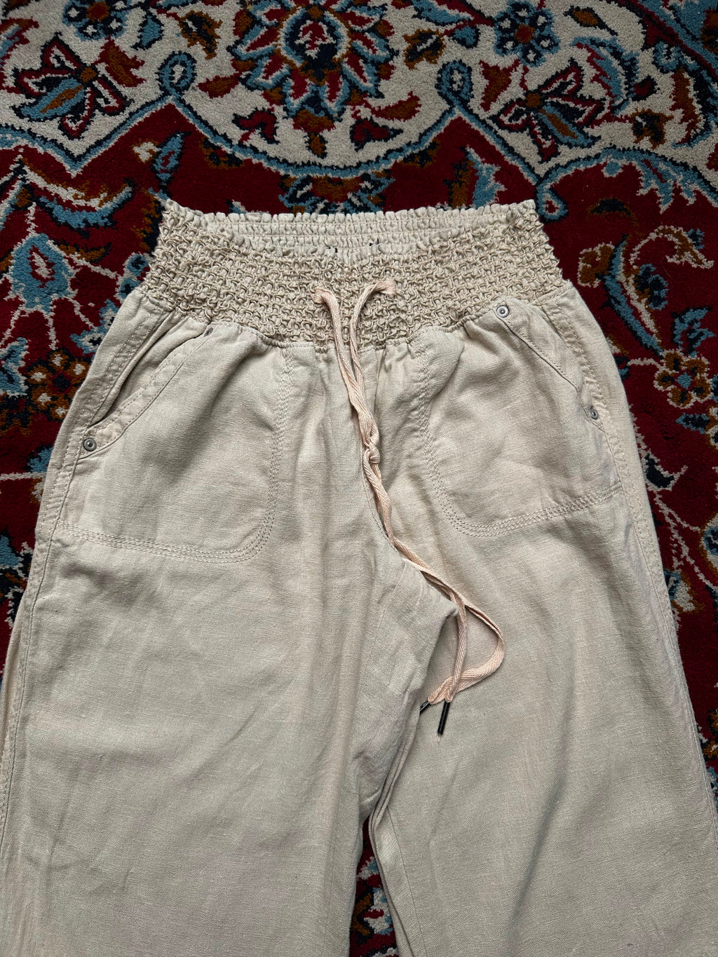 Rewash Women Beige Linen Wide Fit Trousers - 24