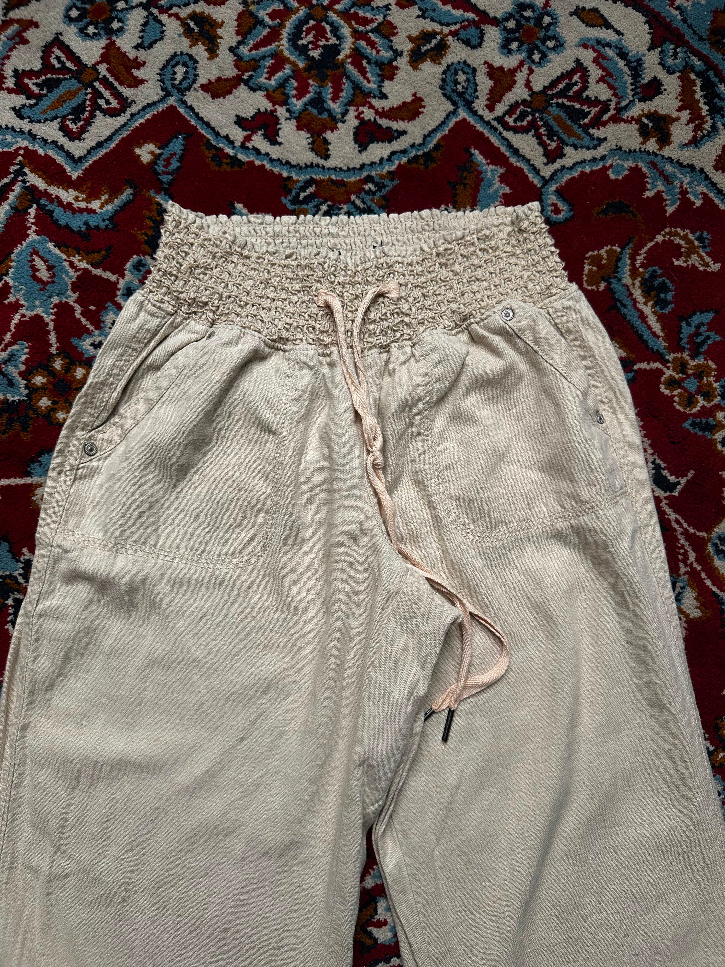 Rewash Women Beige Linen Wide Fit Trousers - 24