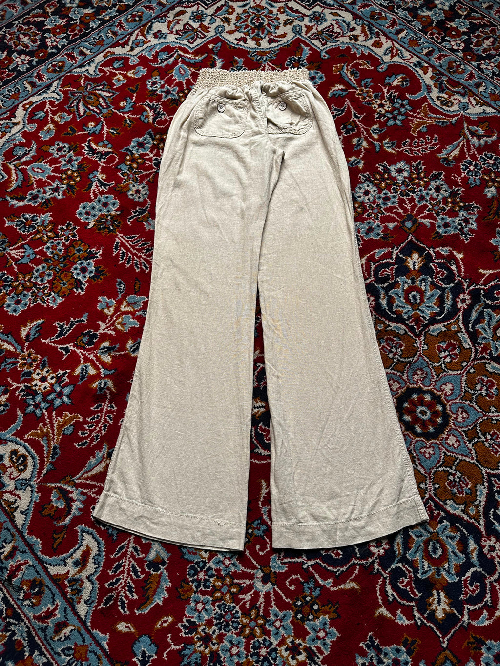 Rewash Women Beige Linen Wide Fit Trousers - 24