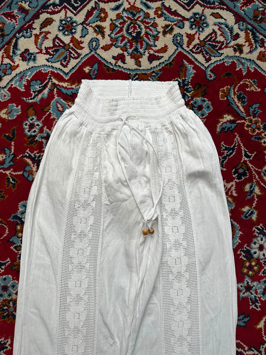 Women White Floral Lace Panel Wide Fit Beach Trousers - 24