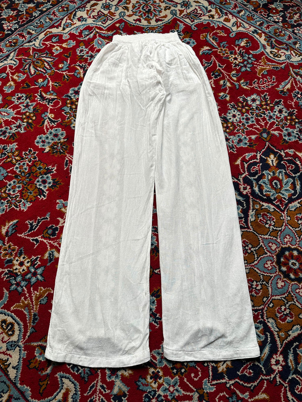 Women White Floral Lace Panel Wide Fit Beach Trousers - 24
