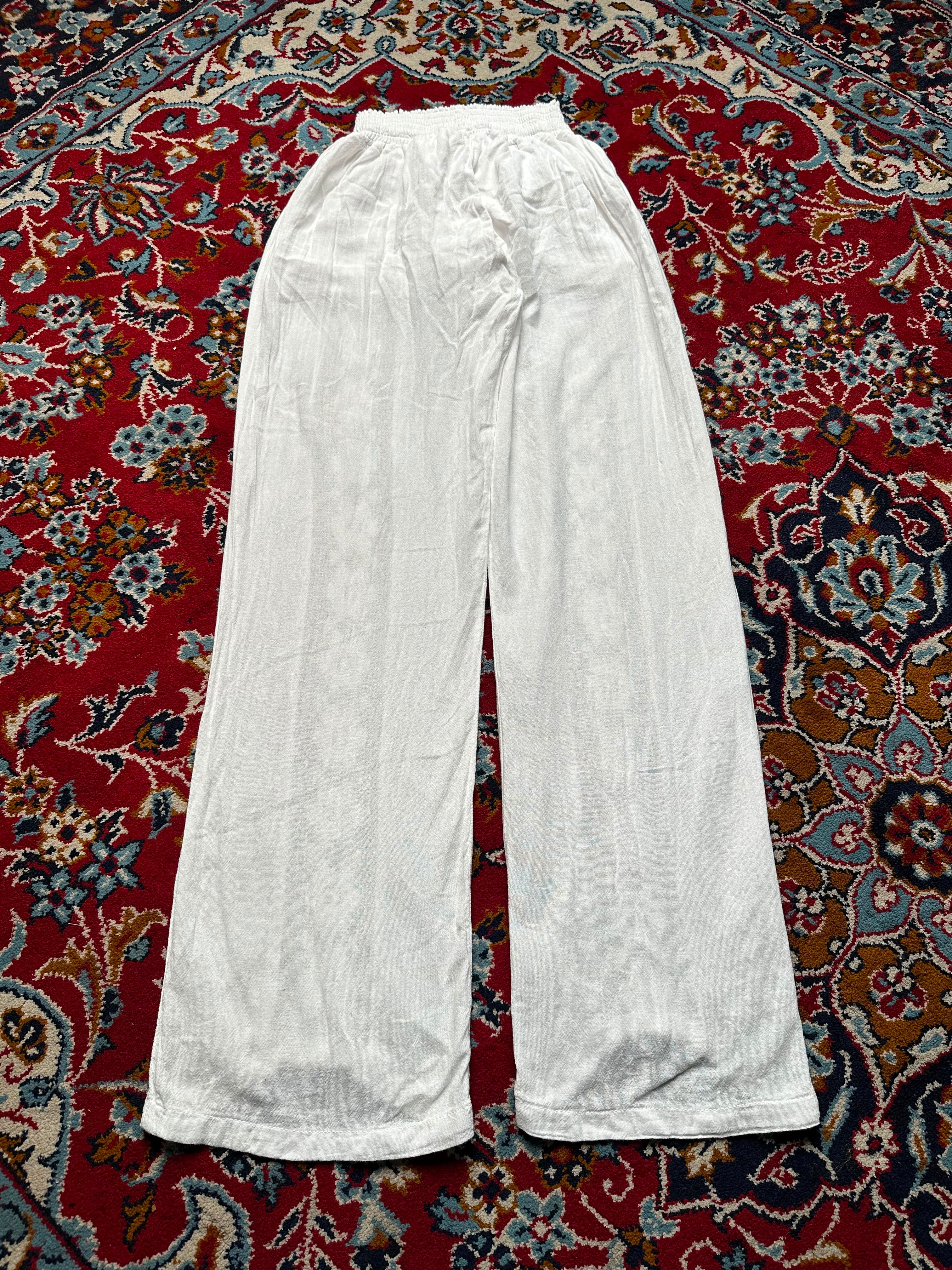 Women White Floral Lace Panel Wide Fit Beach Trousers - 24