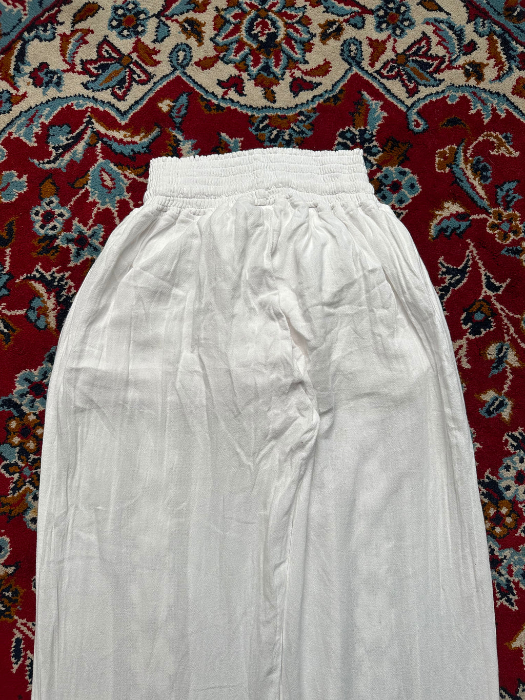 Women White Floral Lace Panel Wide Fit Beach Trousers - 24