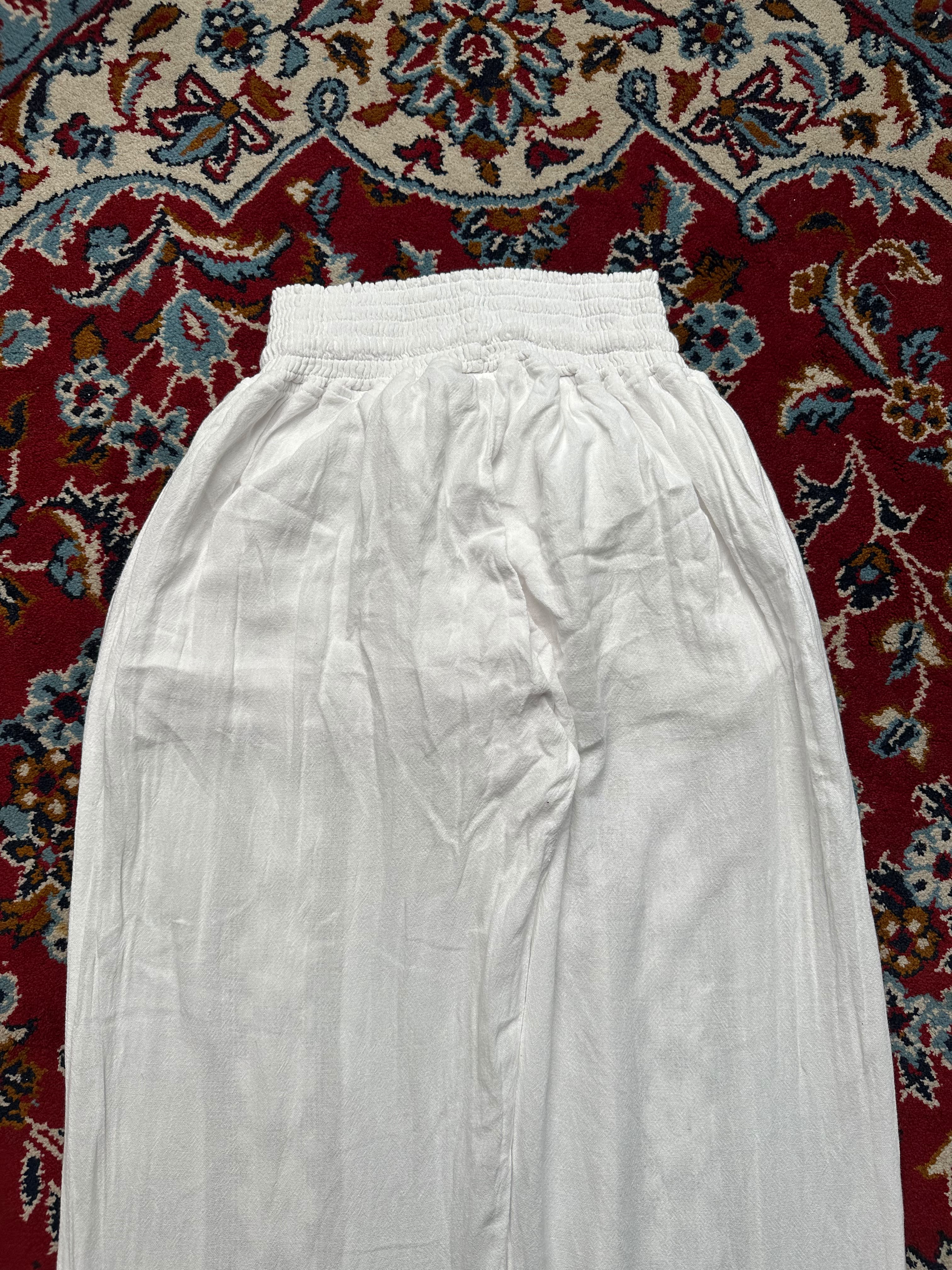 Women White Floral Lace Panel Wide Fit Beach Trousers - 24