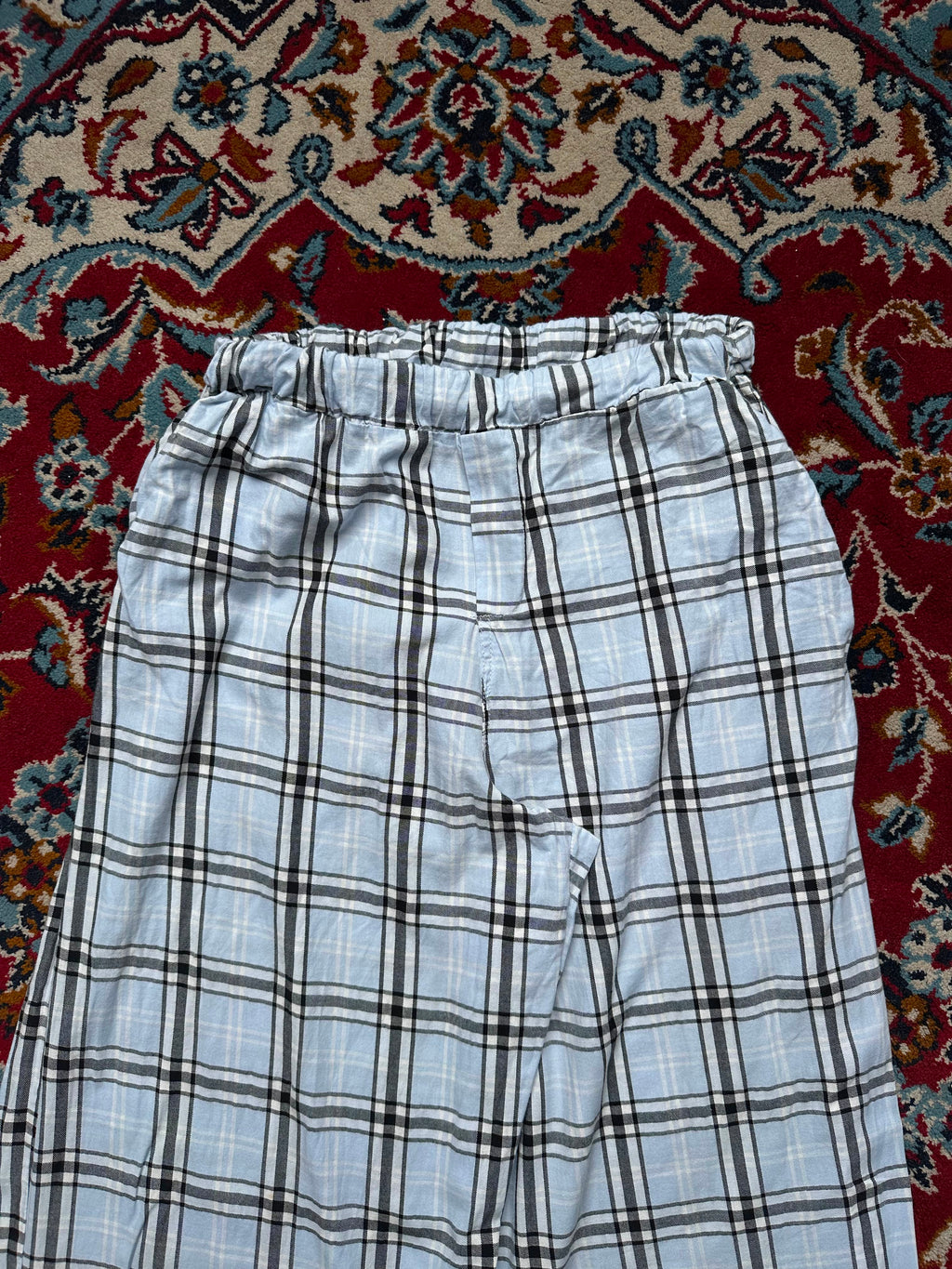 Forever 21 Women Light Blue Plaid Wide Fit Trousers - 24