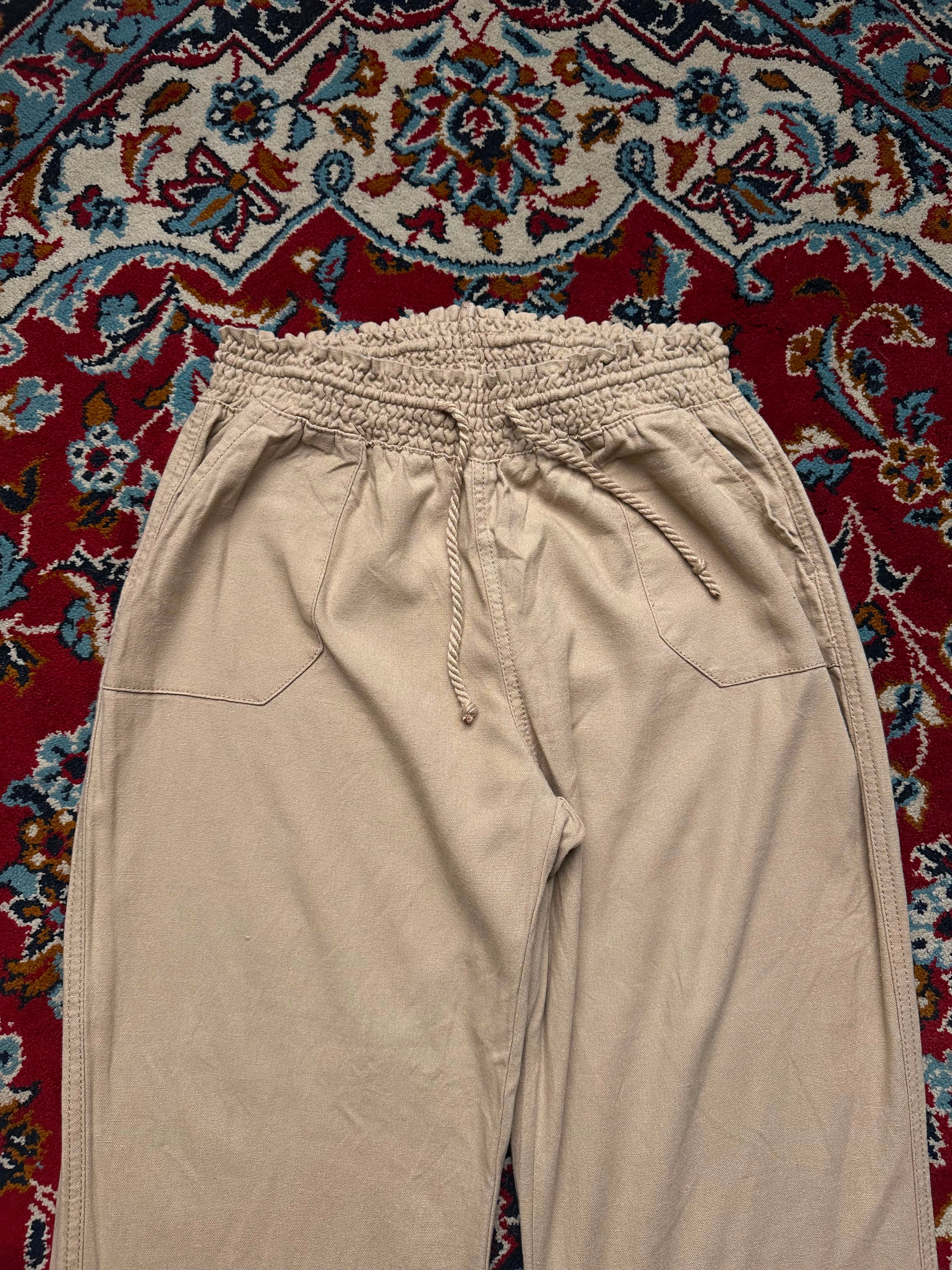 Cisono Women Taupe Beige Linen Trousers - 26