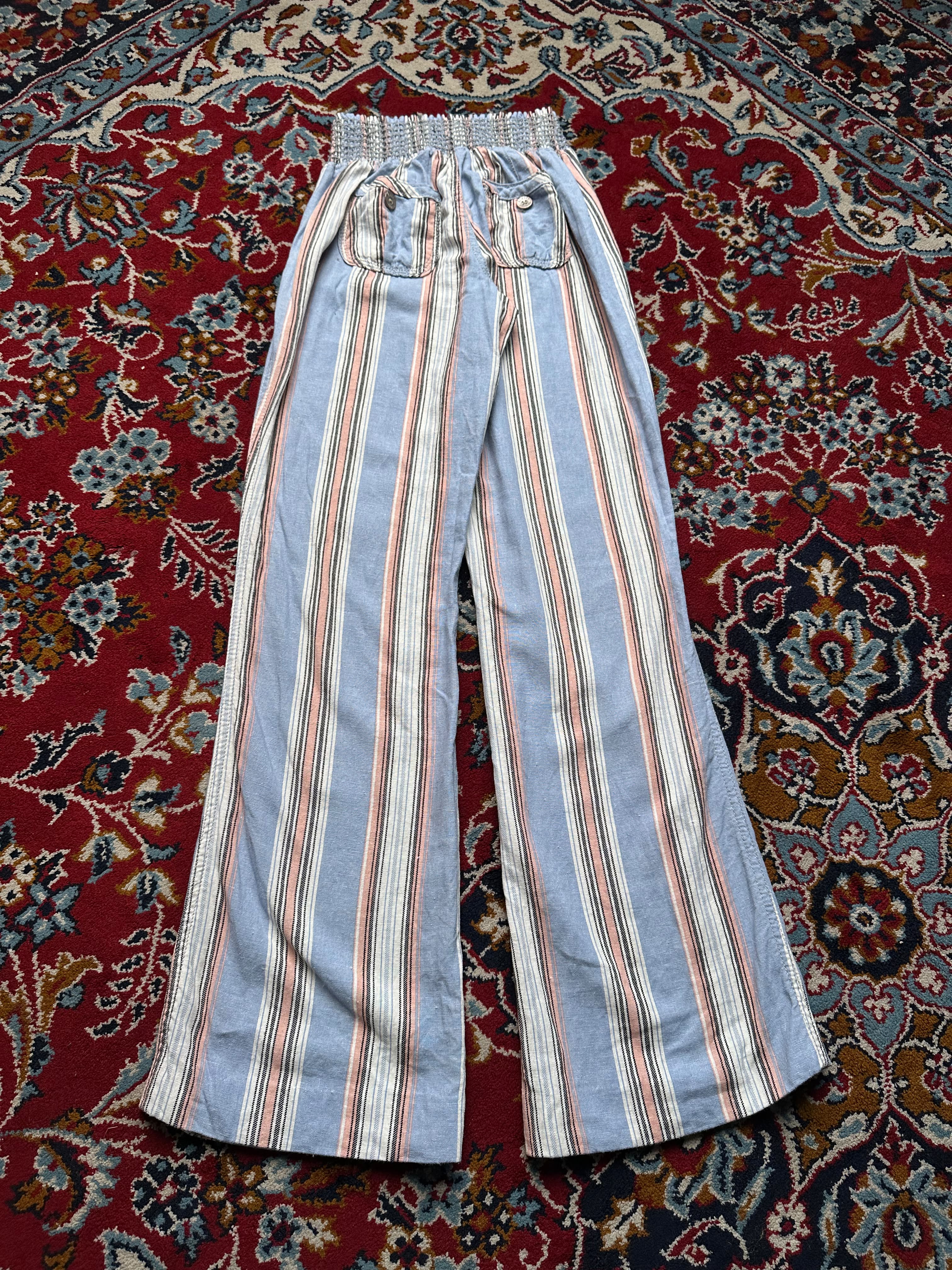 Rewash Women Blue Striped Wide Fit Trousers - 24