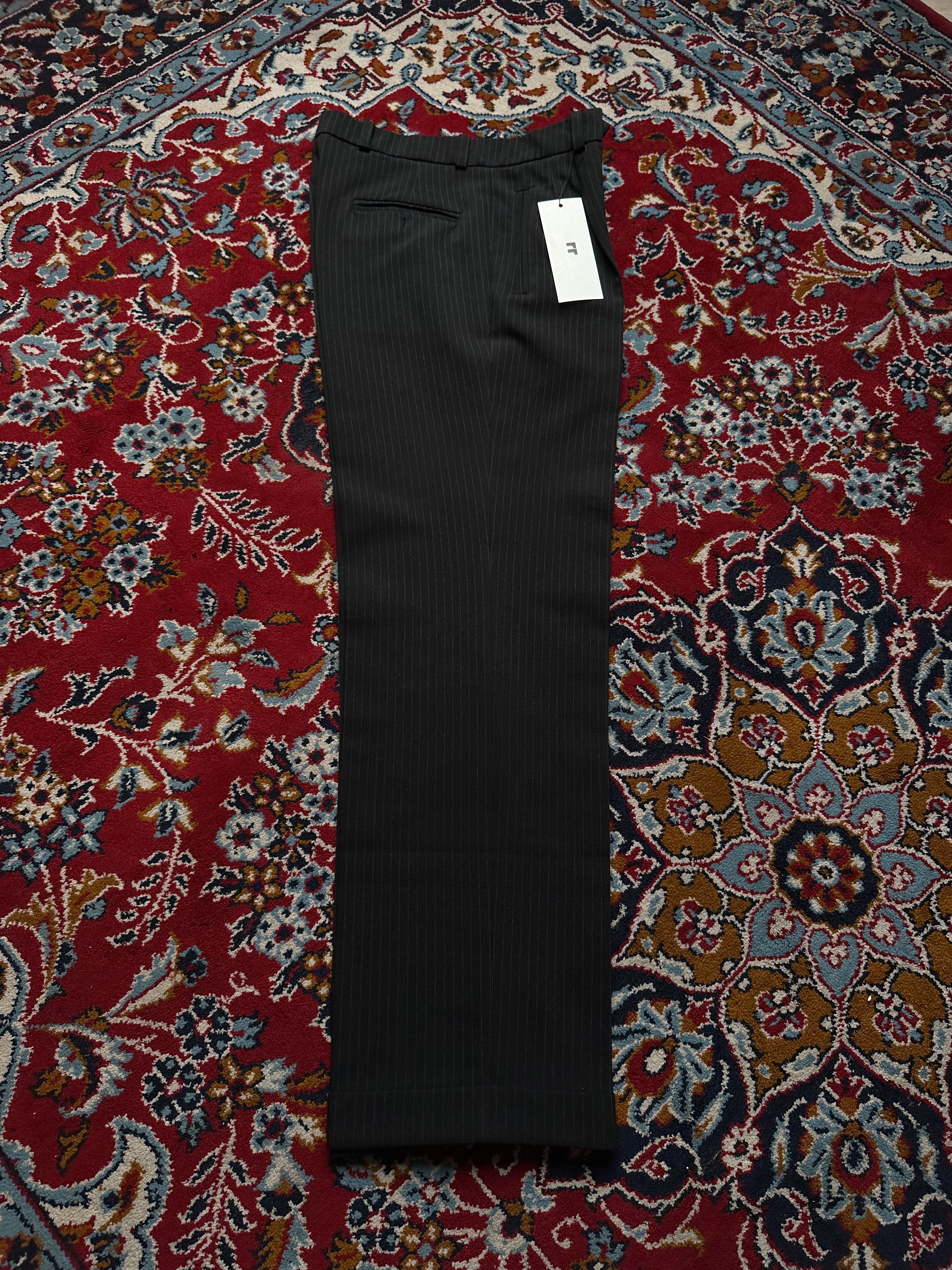 Vintage Black Pinstripe Pleated Cuffed Straight Fit Dress Pants - 30