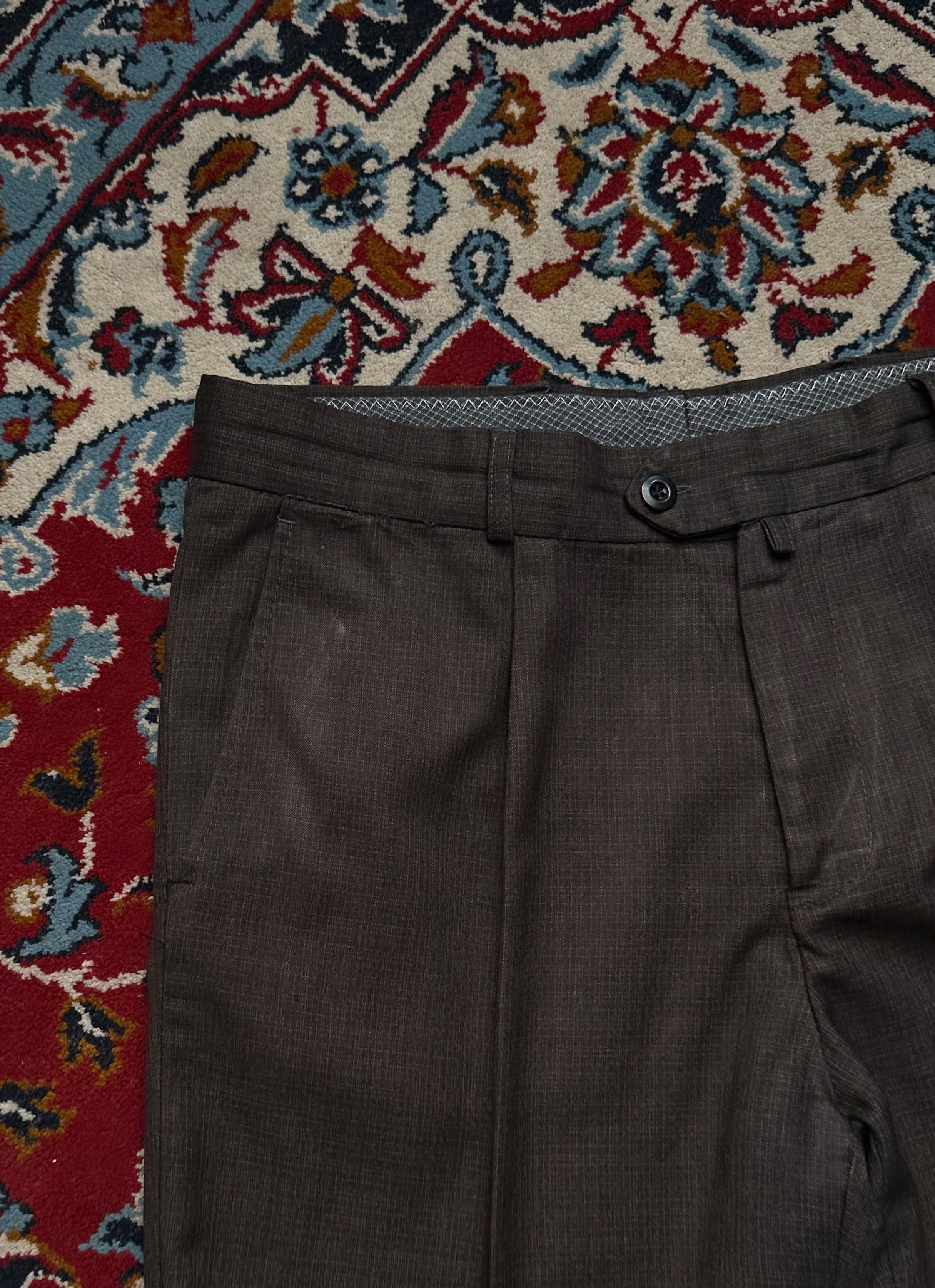 Vintage Dark Brown Textured Pleated Dress Pants - 34