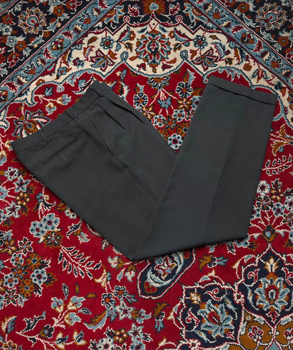 Vintage Big Raman Pleated Cuffed Dark Charcoal Dress Pants - 32