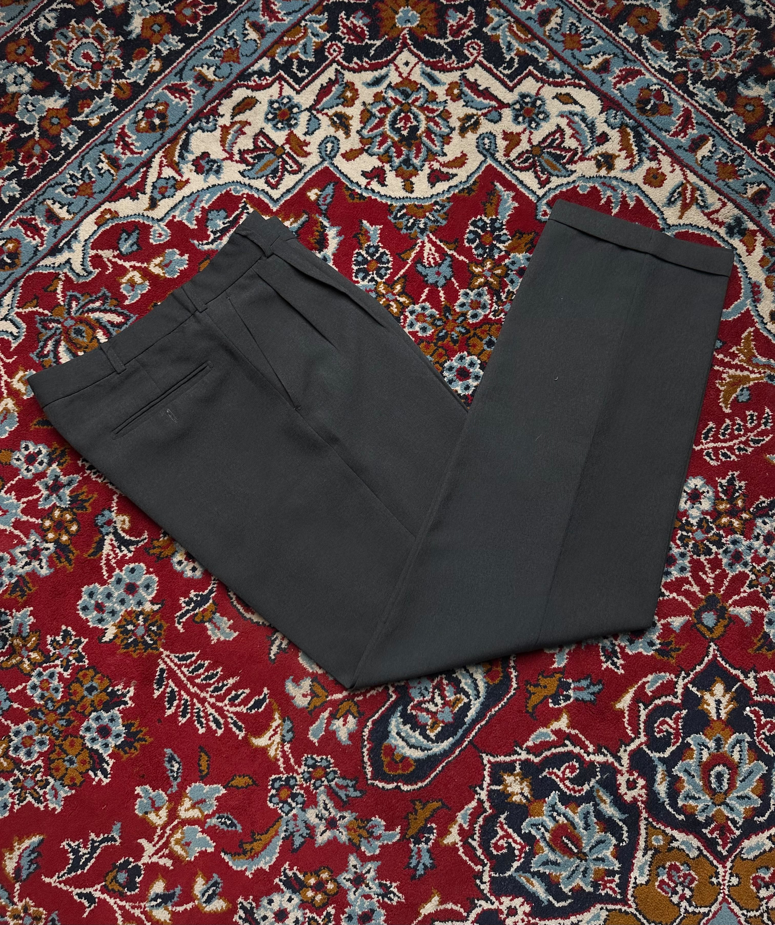 Vintage Big Raman Pleated Cuffed Dark Charcoal Dress Pants - 32